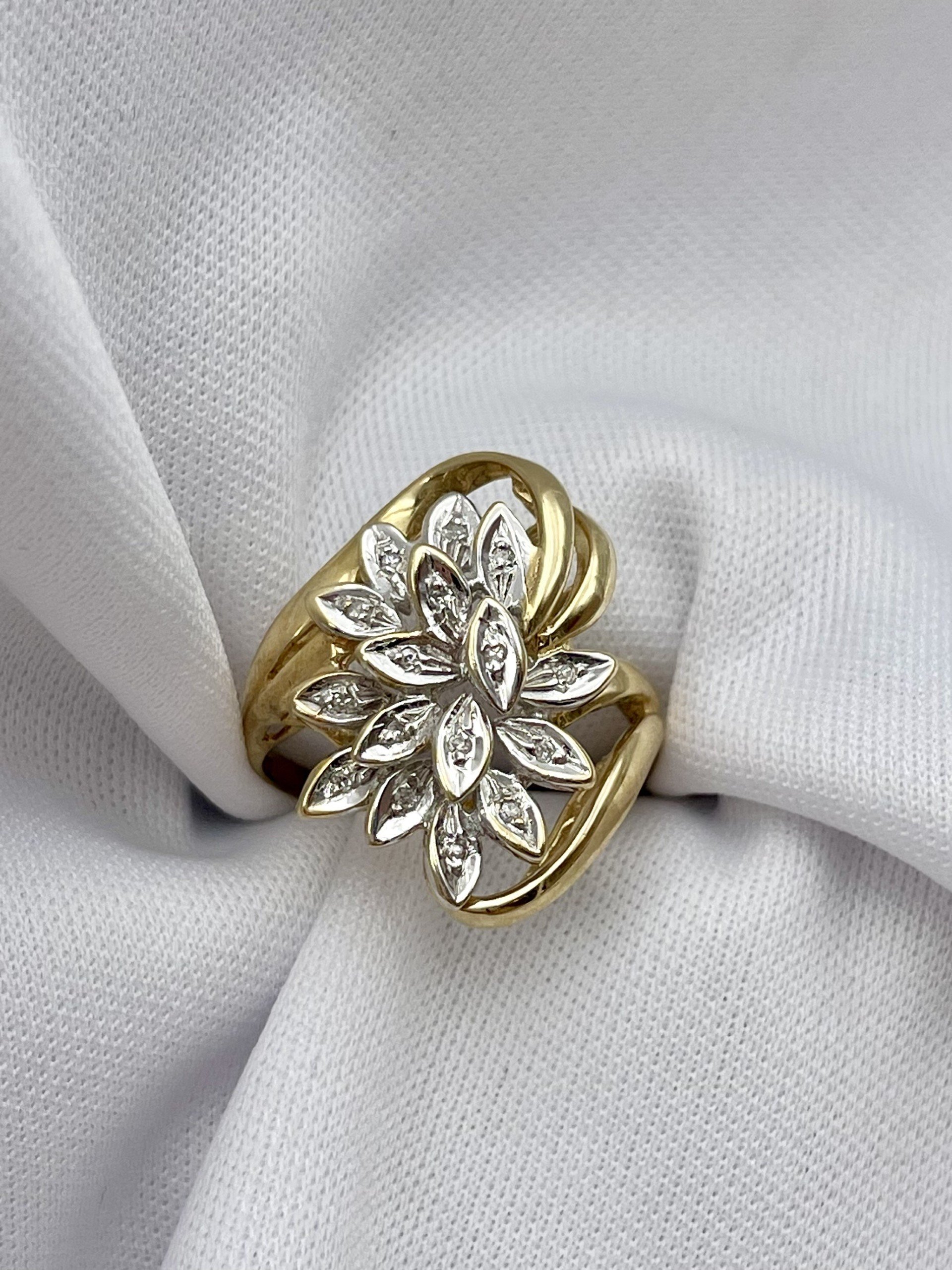 vintage .10 carat Ladies diamond spray cluster ring 14K yellow and white gold