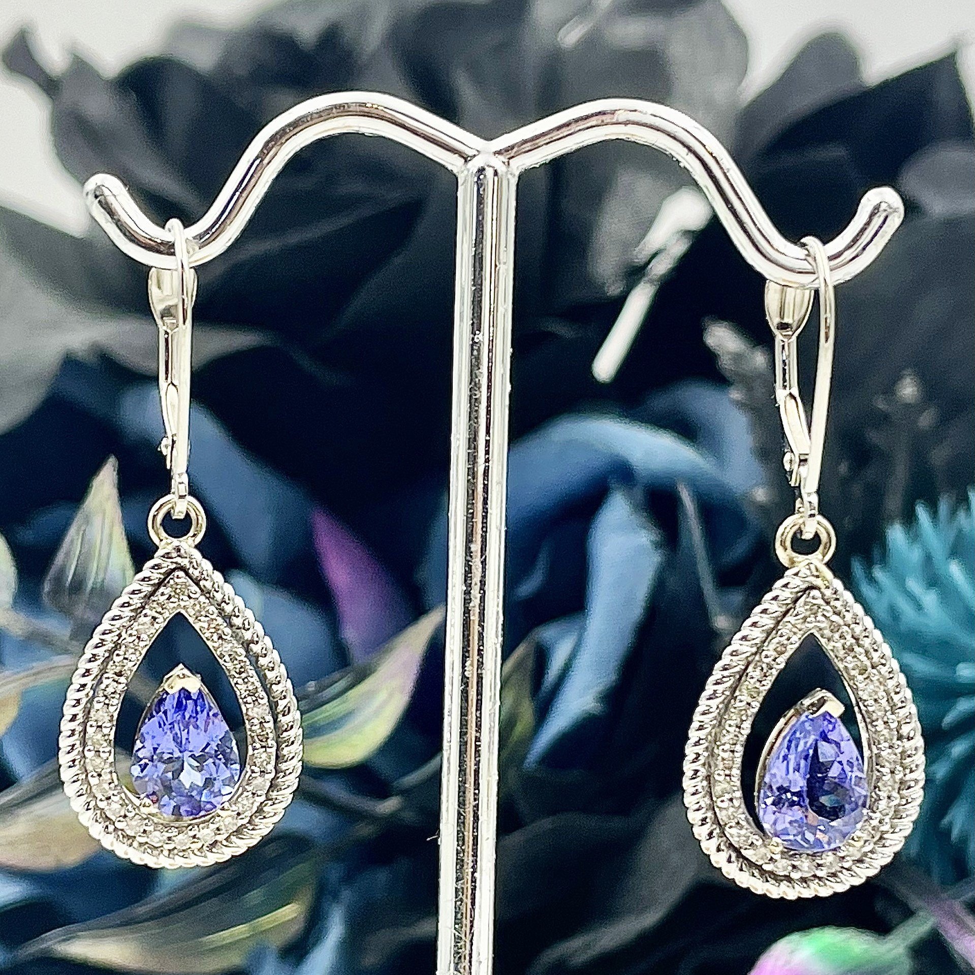 2.17ctw Pear Cut Tanzanite Diamond Accent Drop Earrings 14k White Gold
