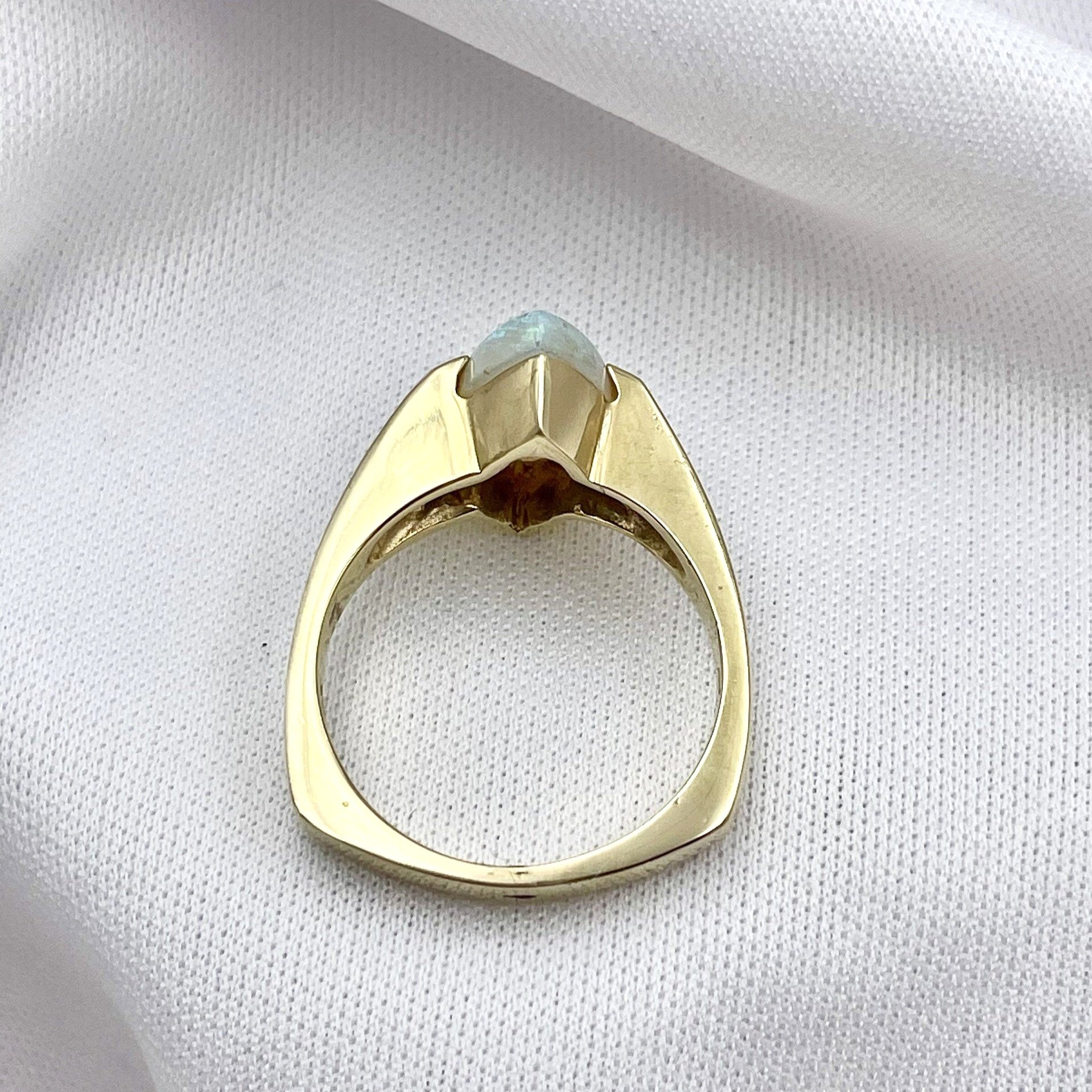 top down gallery view Marquise Cut Opal Solitaire Ladies Ring 14k Yellow Gold