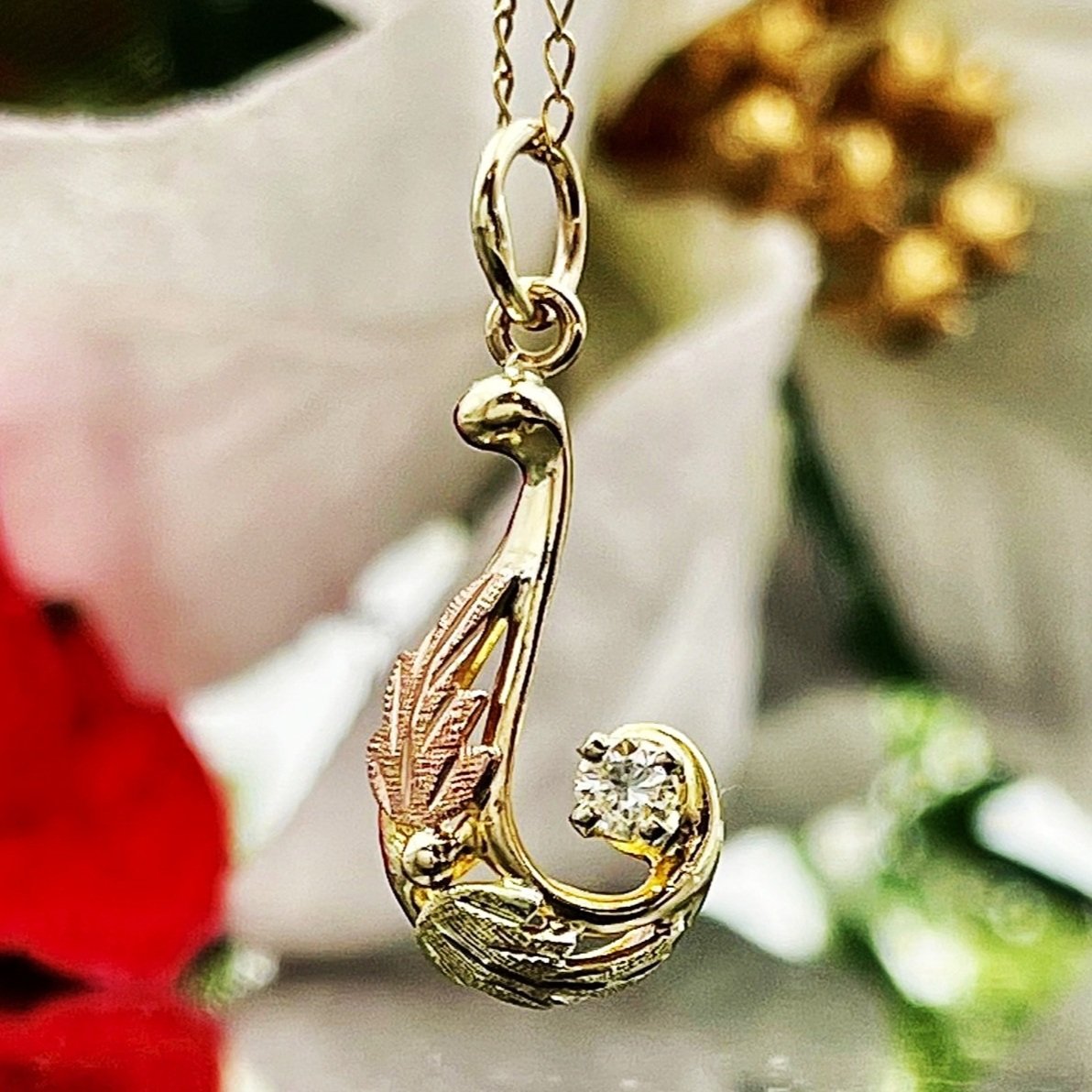 10k Black Hills Gold .05ct Diamond Drop Pendant