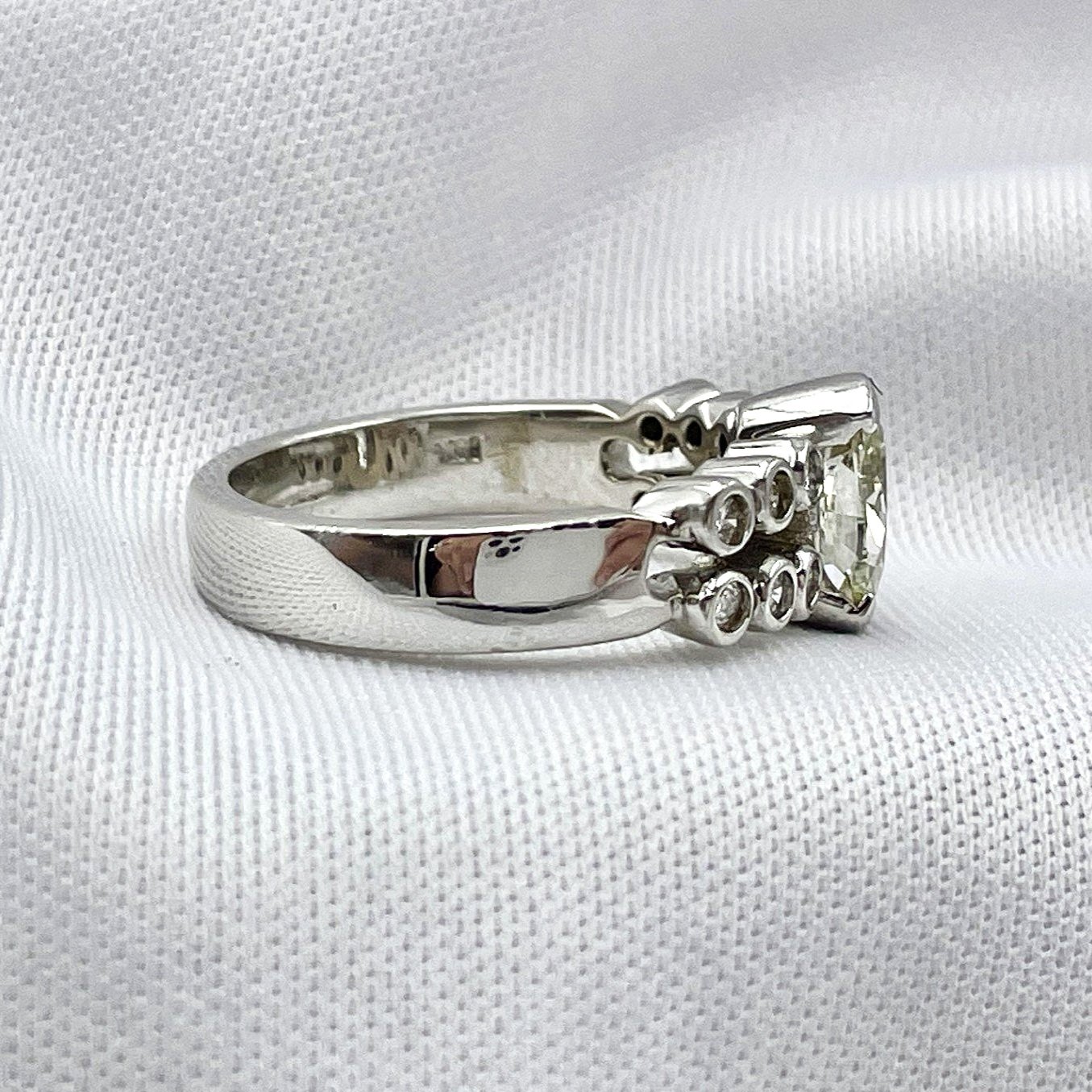 side view white background 1.27ctw Diamond Sleek Modern Oval Engagement Statement Ring 14k White Gold