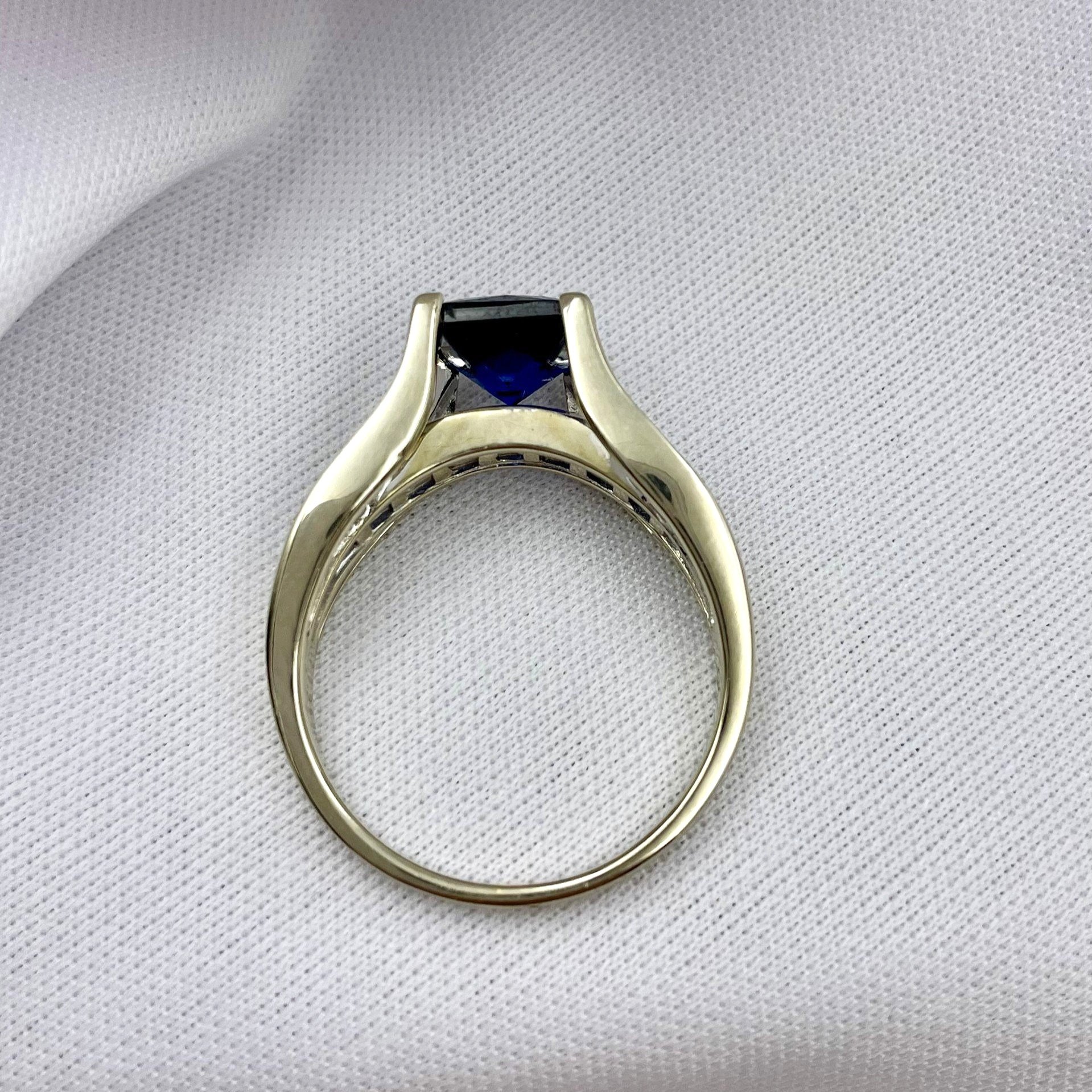 top down gallery view Synthetic Princess Cut Sapphires 10k White Gold Ladies Ring
