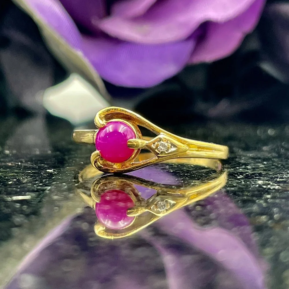 10k Yellow Gold Synthetic Star Ruby Ladies Vintage Ring Warren