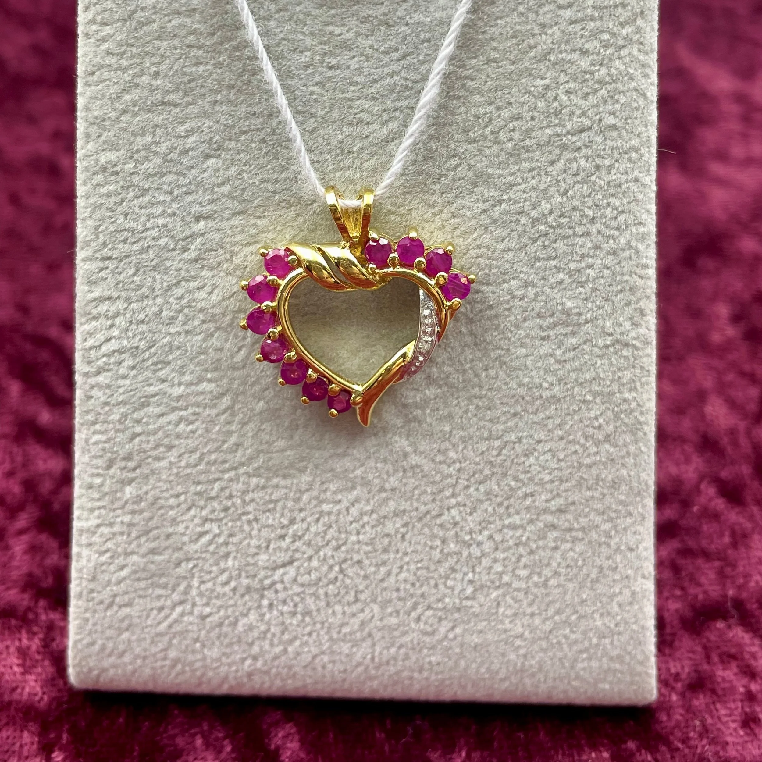 14k Yellow Gold Ruby And Diamond Heart Pendant