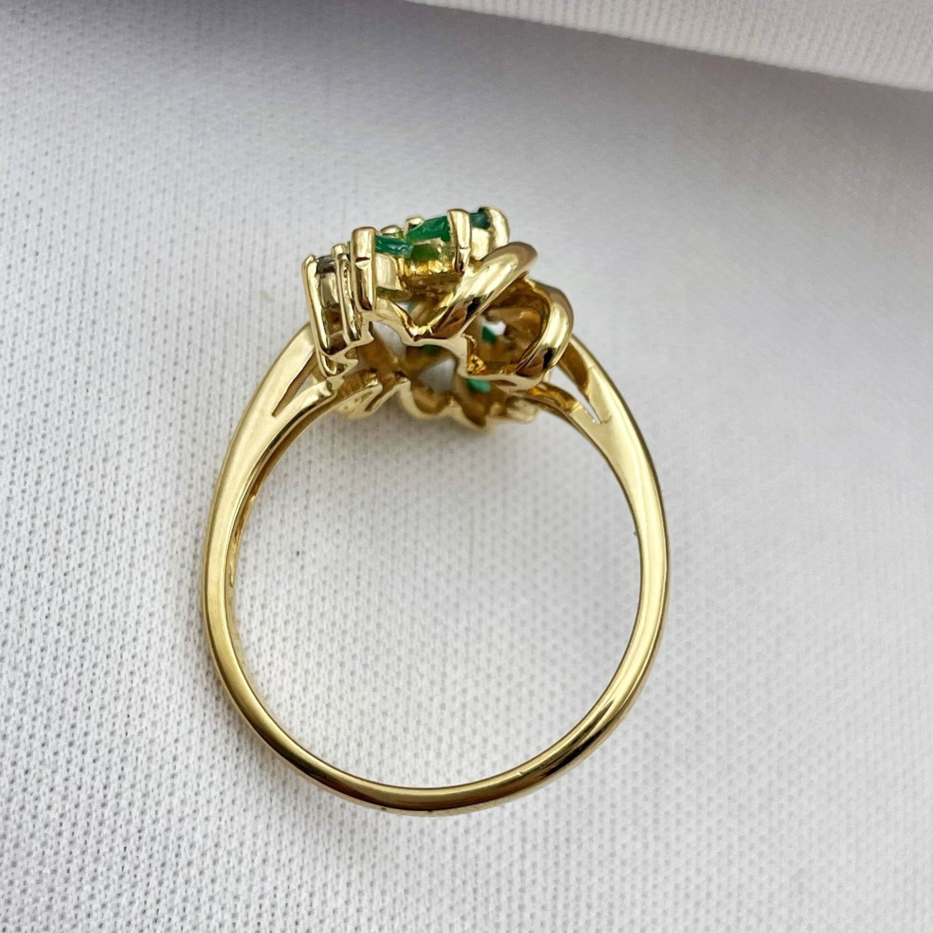 gallery view white background Marquise Cut Emerald With Diamond Accents Vintage Inspired Statement Ring 14k Yellow Gold