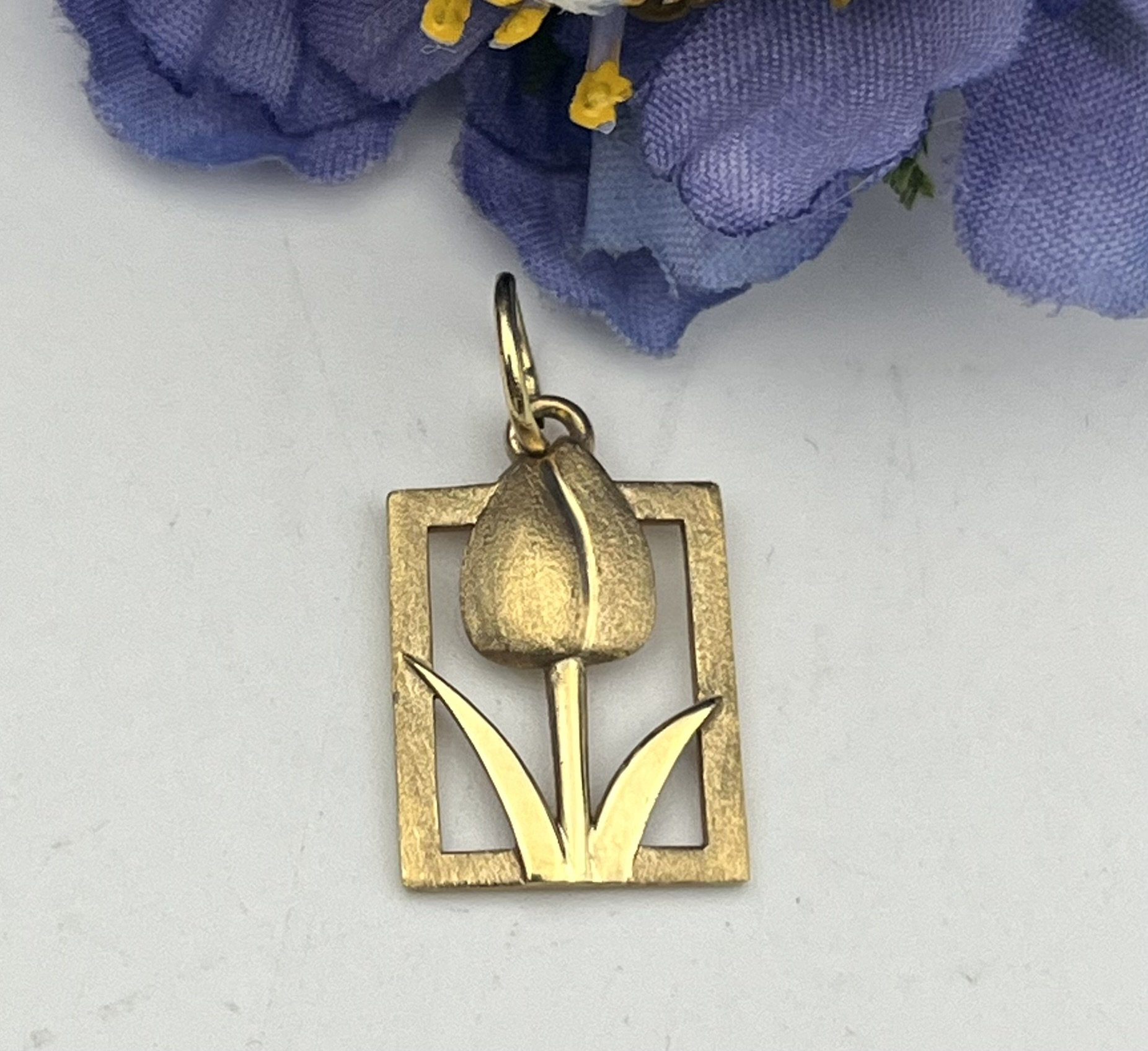 Tulip Tile Charm Pendant 14k Gold - Extra Large