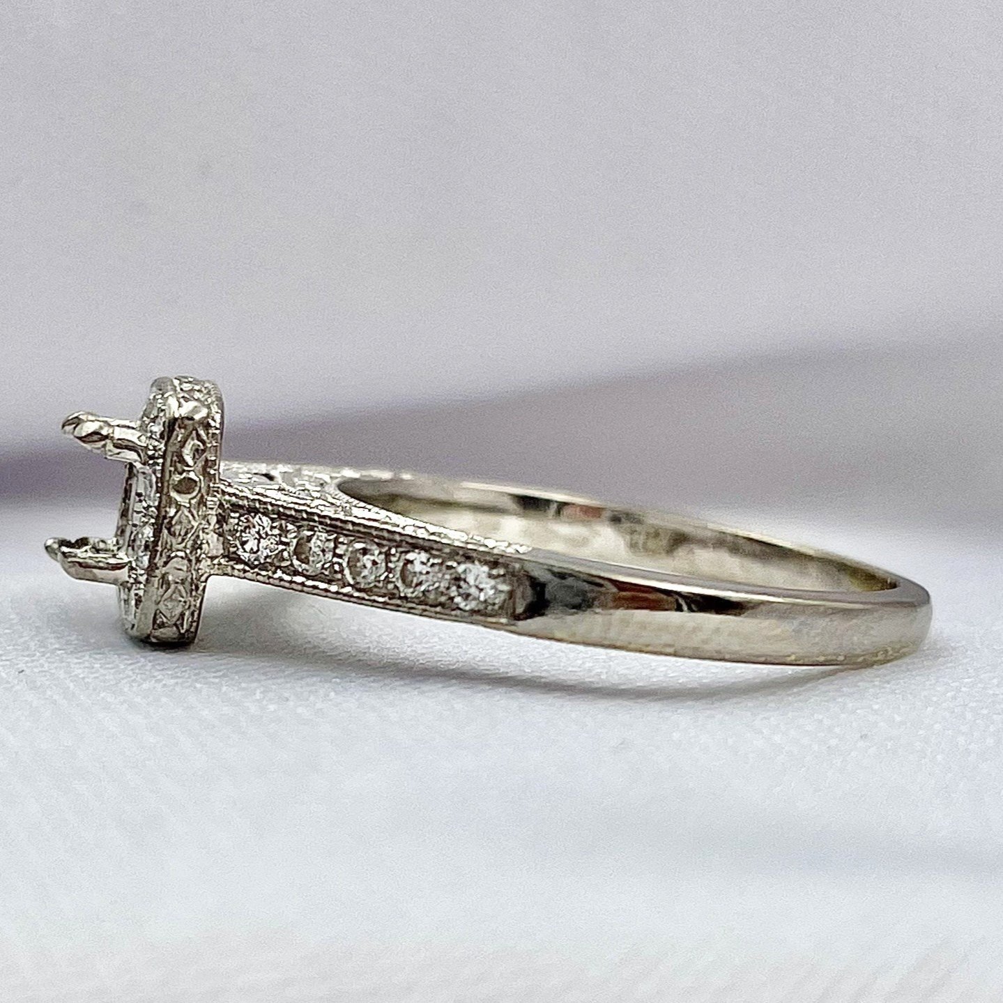 side view white background 1/4ctw A+ Quality Cushion Halo Diamond Wedding Set Semi Mounting 14k White Gold