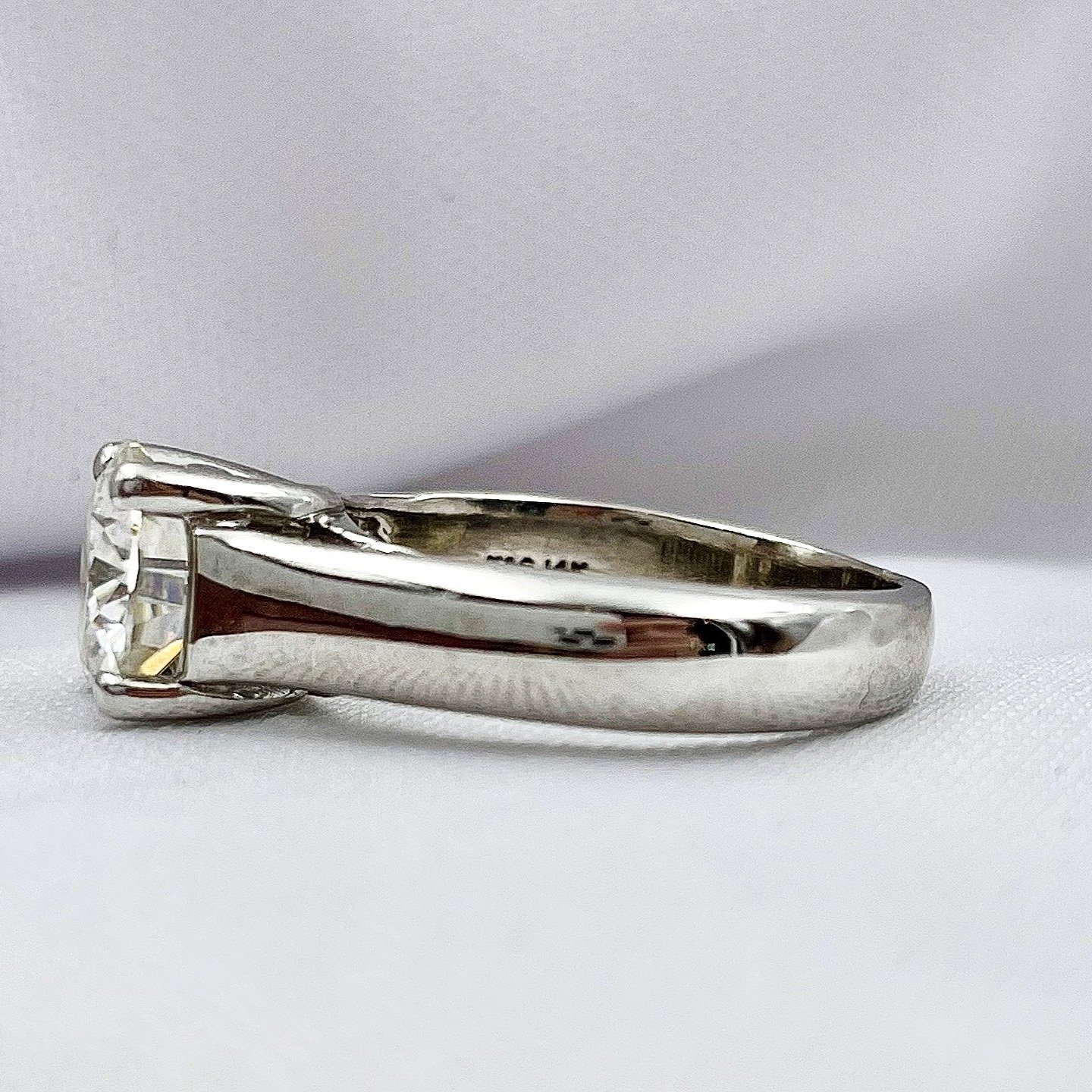 side view white background 8.0mm Moissanite Solitaire 14k White Gold