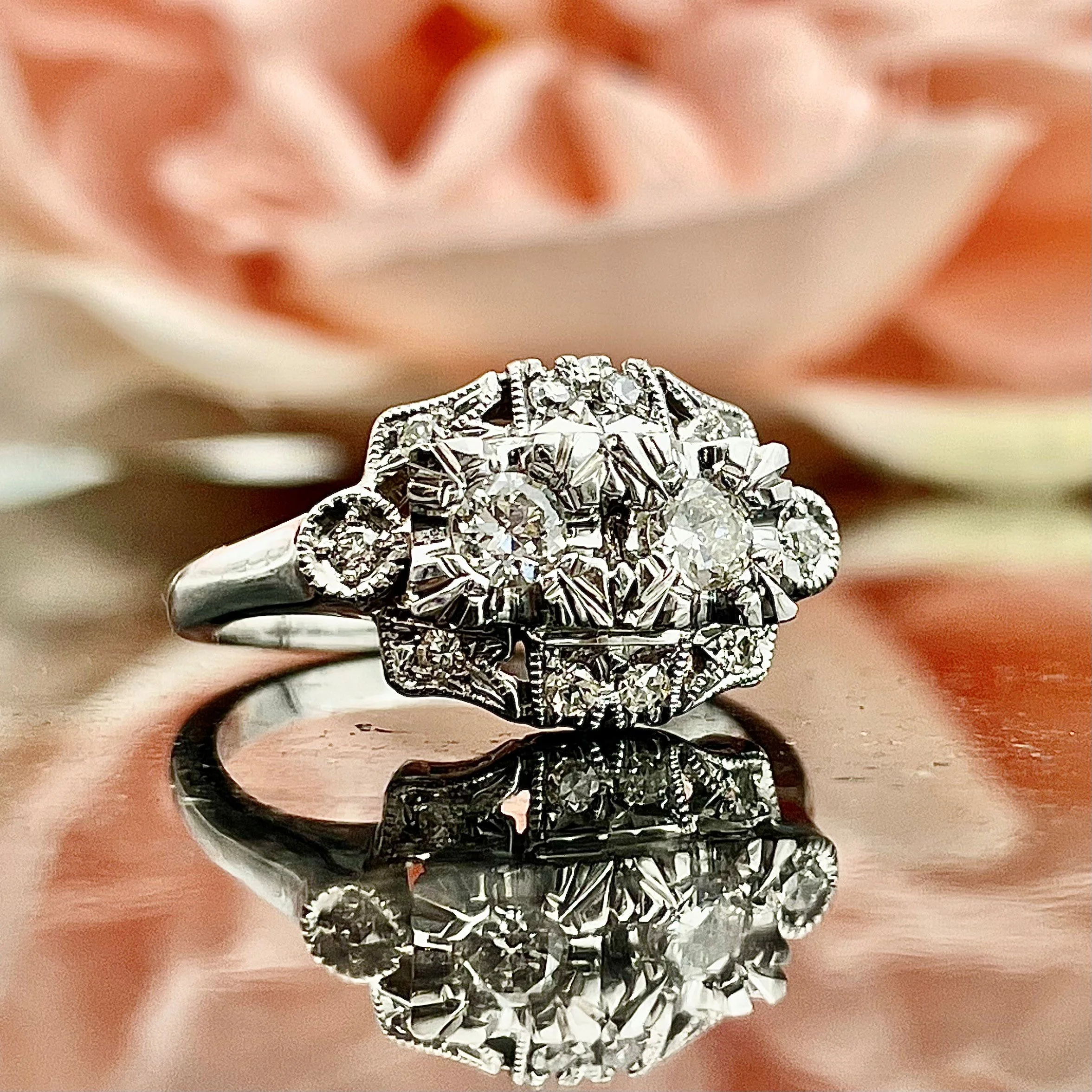 .41ctw Old European Cut Natural White Diamond Estate Ring 14k White Gold