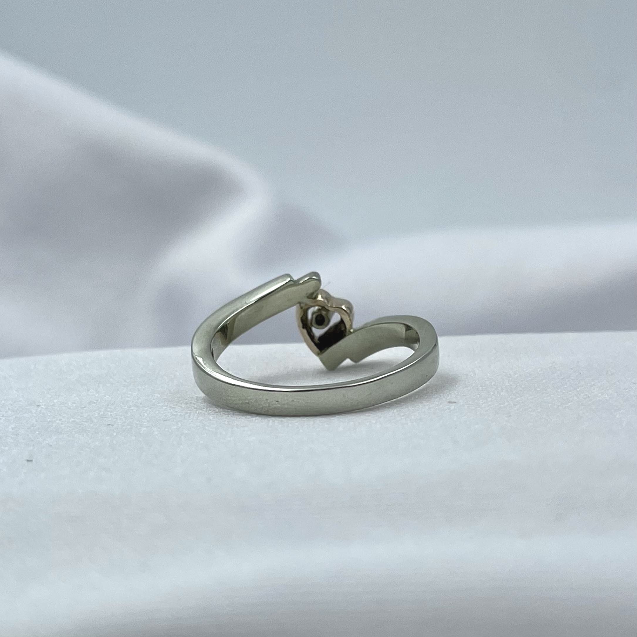 14K Rose & White Gold Diamond Heart Promise Ring back shank view