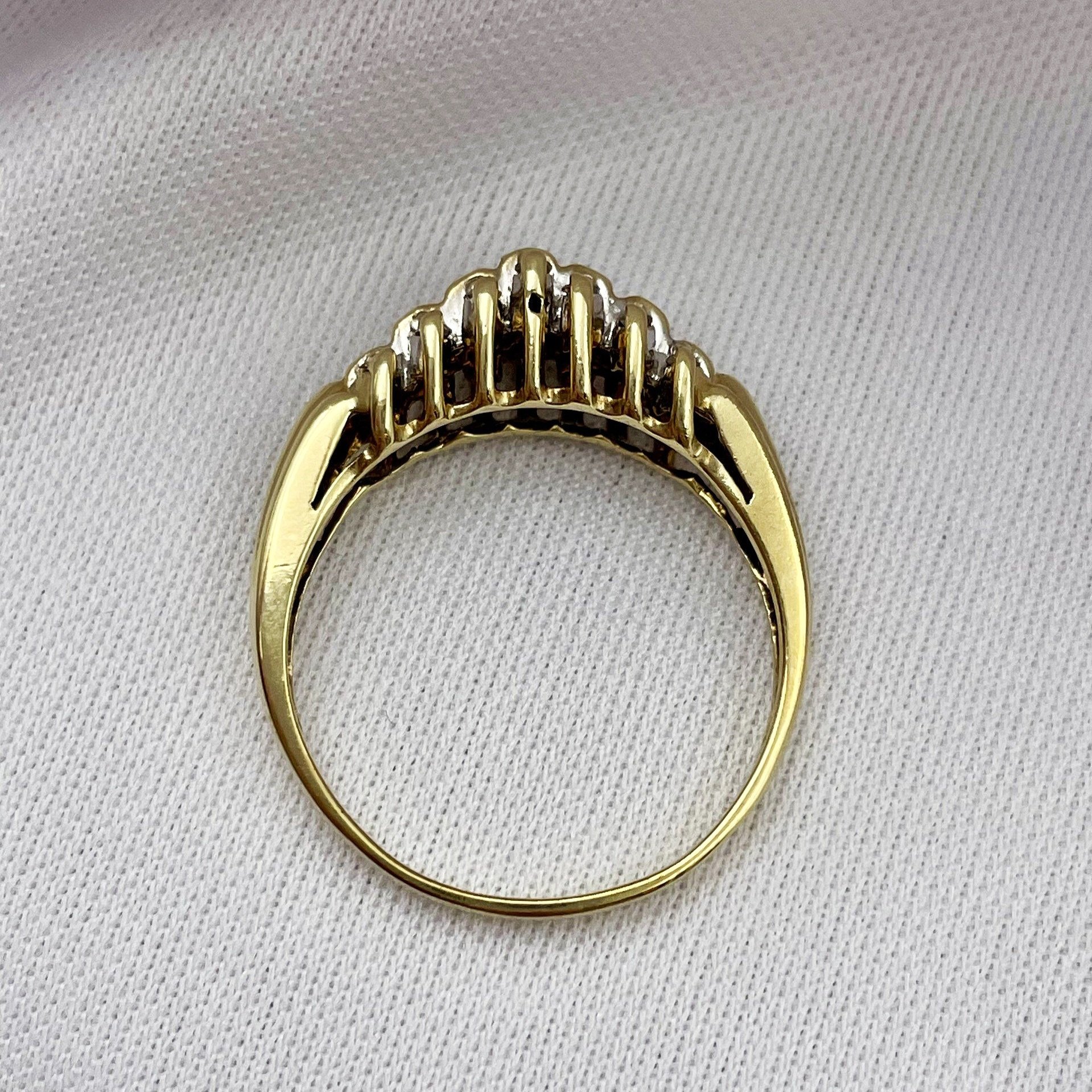 top down gallery view 1/5ctw A+ Quality Diamonds Three Row Band 10k Yellow Gold
