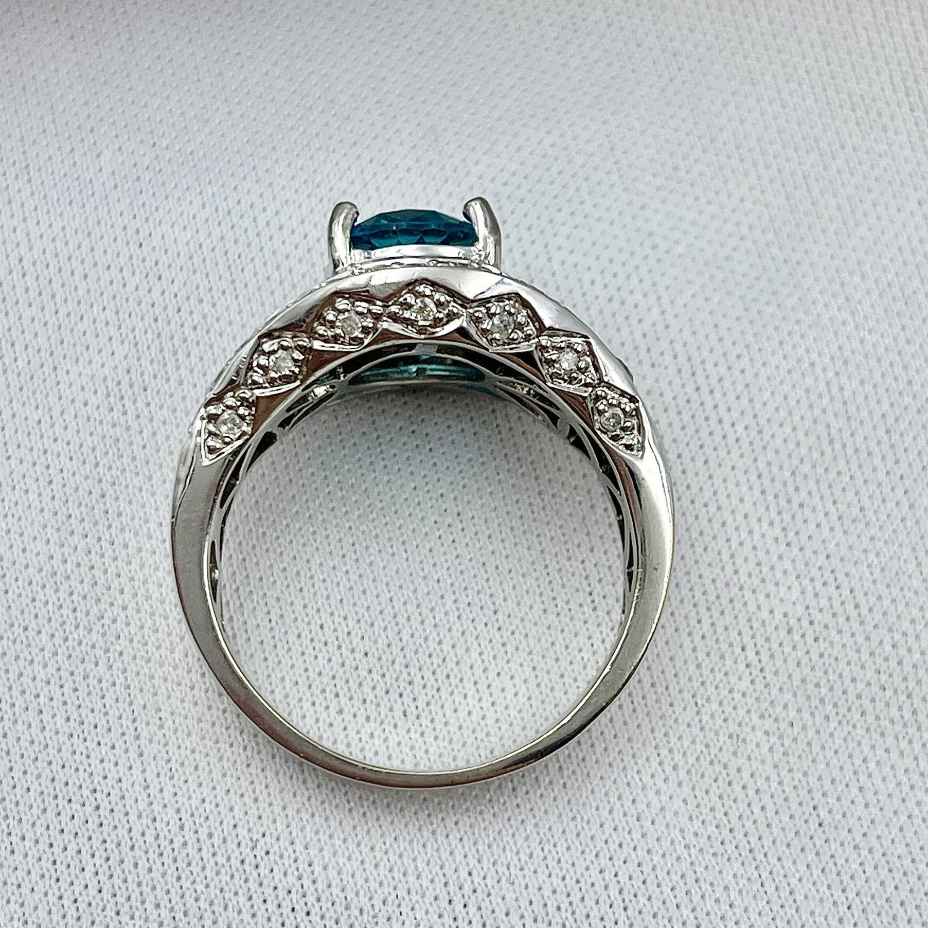 top down gallery view white background 14k White Gold Statement Ring Apatite And Diamond Ring