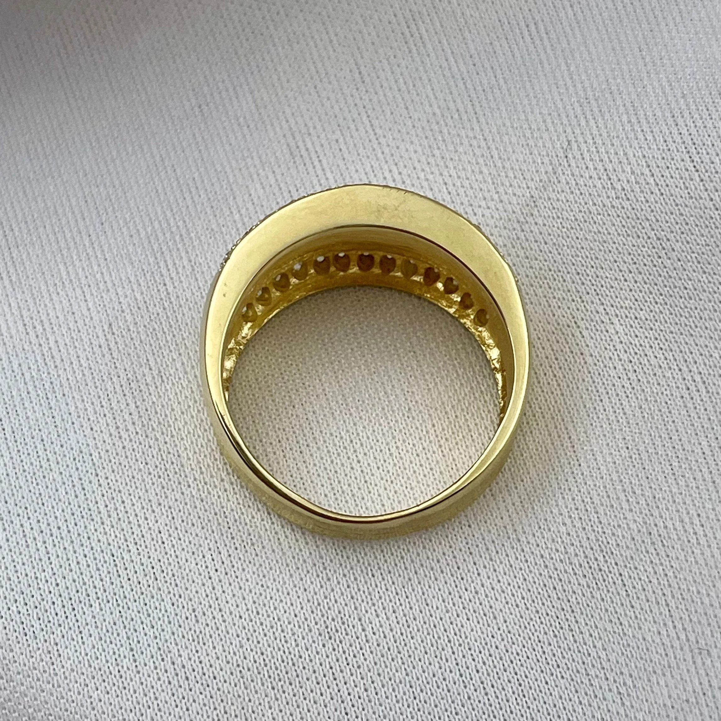 top down gallery view of 14k Yellow Gold .15ctw Diamond Accents Fancy Wide Fashion Band Unique Ladies Ring with white background