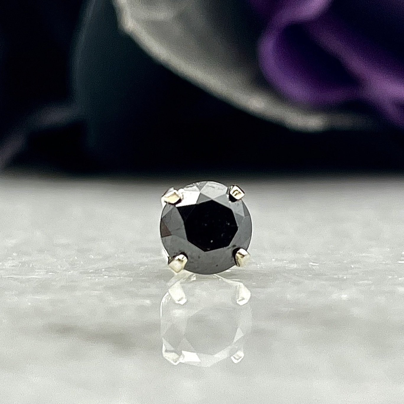 .64ct Black Diamond Single Stud Earring 14k White Gold