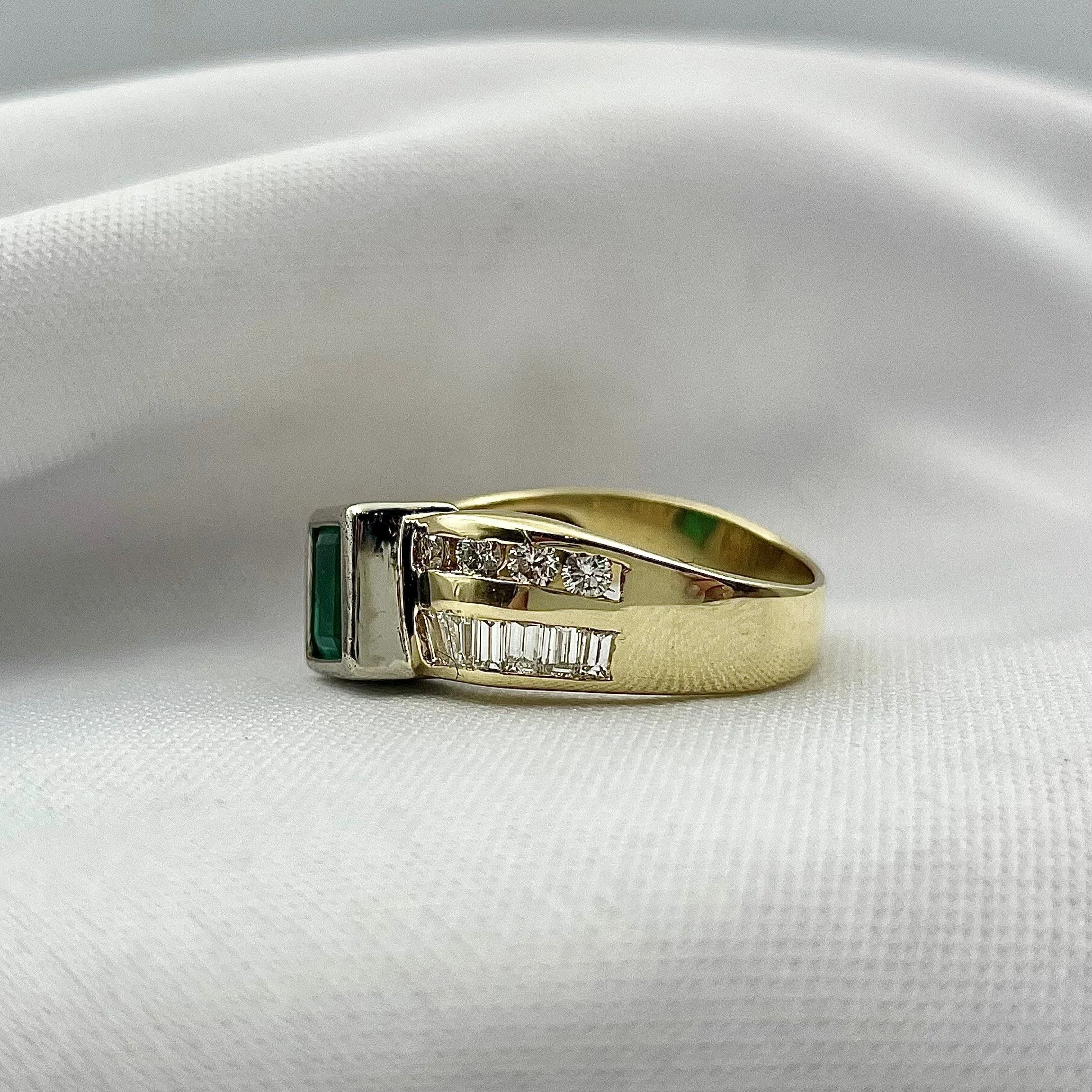1.60ct Emerald With Channel Set Diamond Accents Unique Wave Ring 14k Yellow Gold - Warren Jewelers