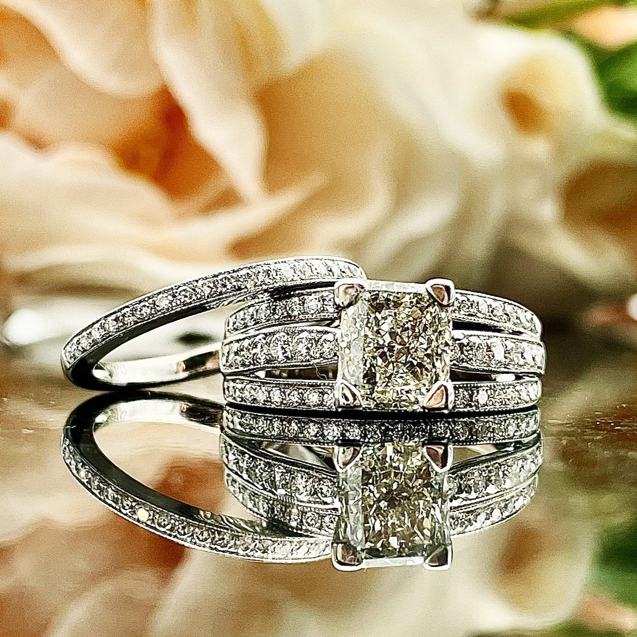 1.41ct Radiant Cut Center Ladies Wedding Set 14k White Gold