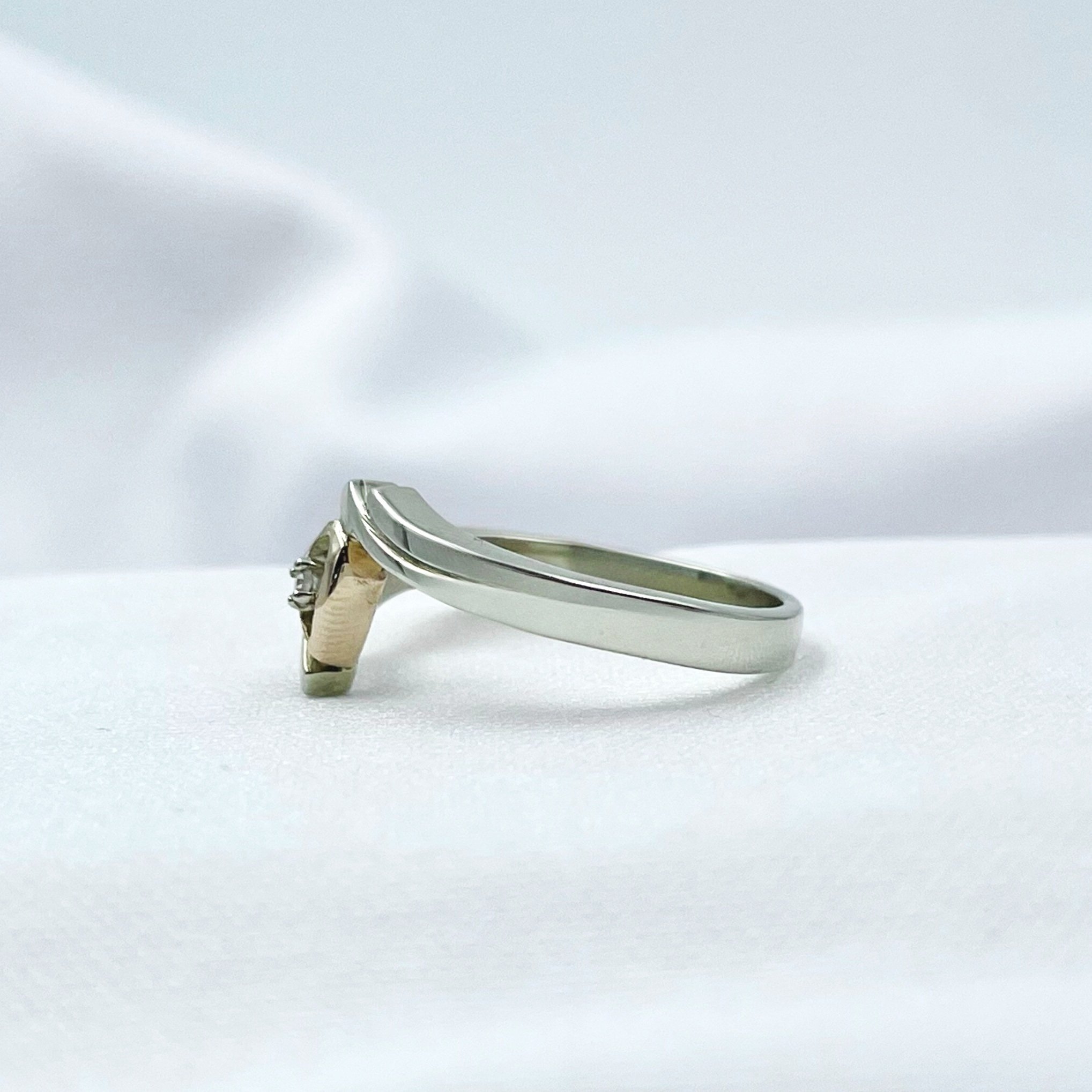14K Rose & White Gold Diamond Heart Promise Ring side view