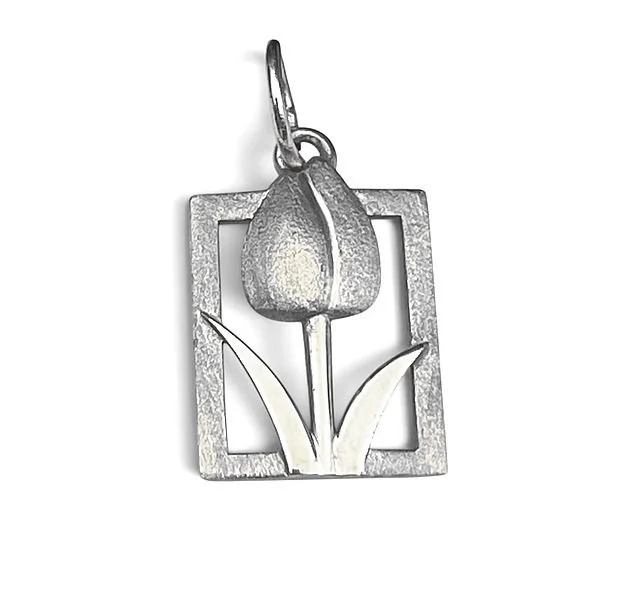 Tulip Tile Floral Sterling Silver Charm - Extra Large
