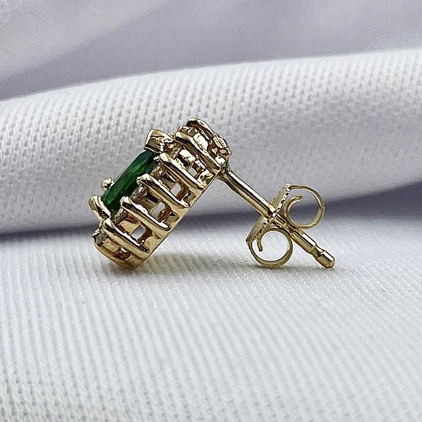 .59ctw Pear Cut Green Chrome Tourmaline With Diamond Halo Stud Earrings 14k Yellow Gold