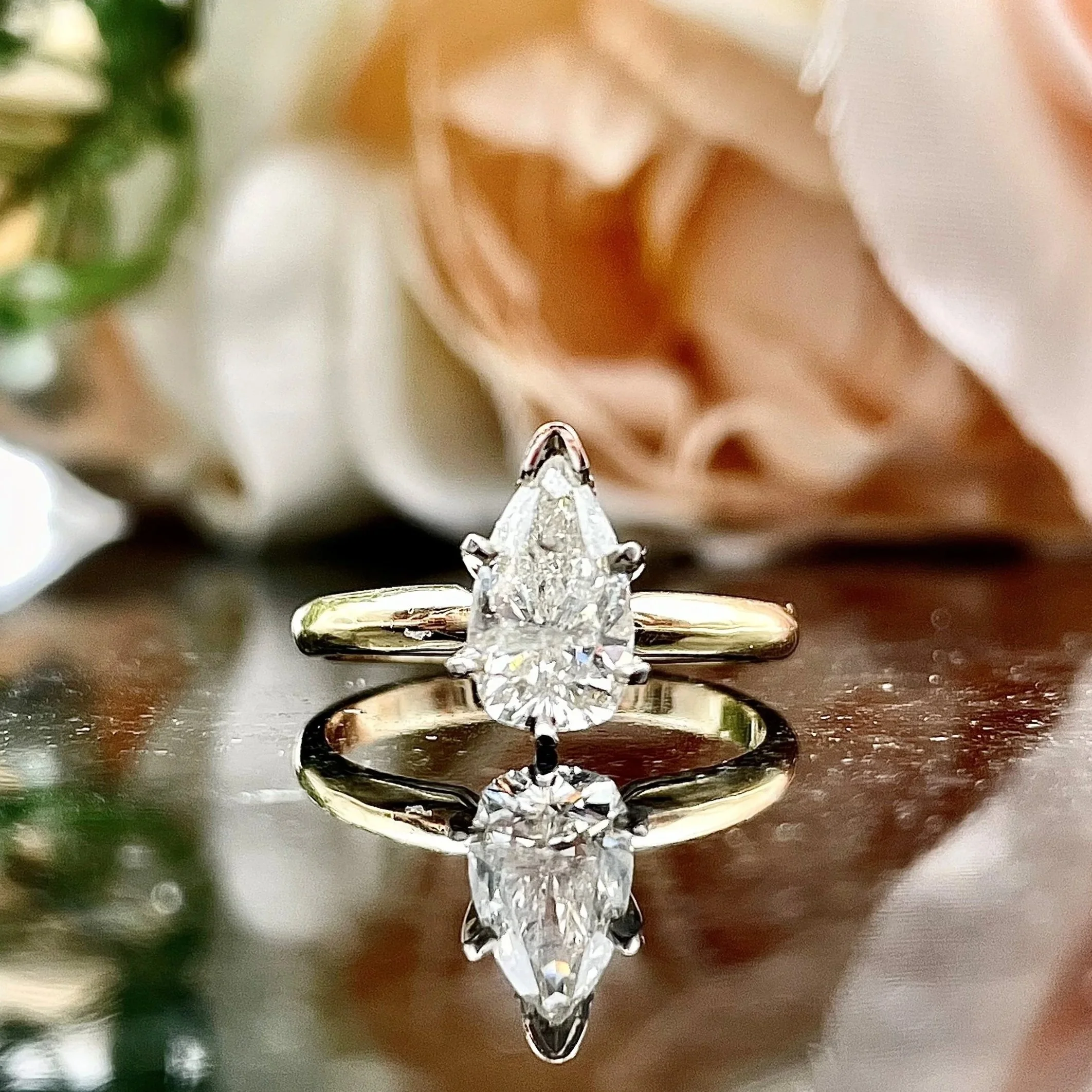 1.08ct Pear Cut Natural White Diamond 14k Yellow Gold Ladies Solitaire Engagement Ring