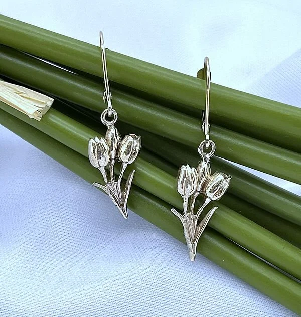 Tulip Bouquet Floral Earrings Sterling Silver 925
