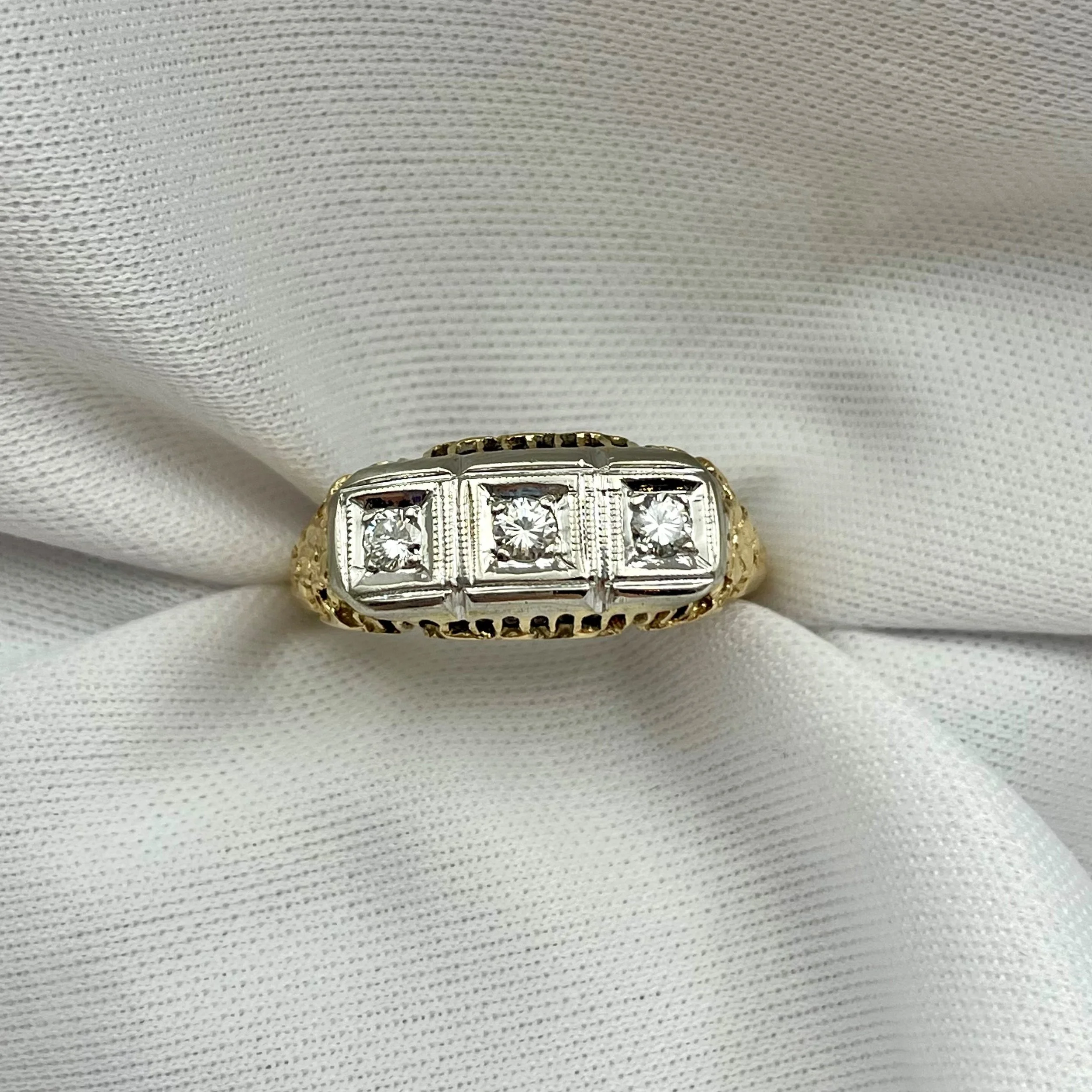Vintage 1/10ctw  Three Stone Ladies Diamond Ring 14k Yellow Gold - Warren Jewelers