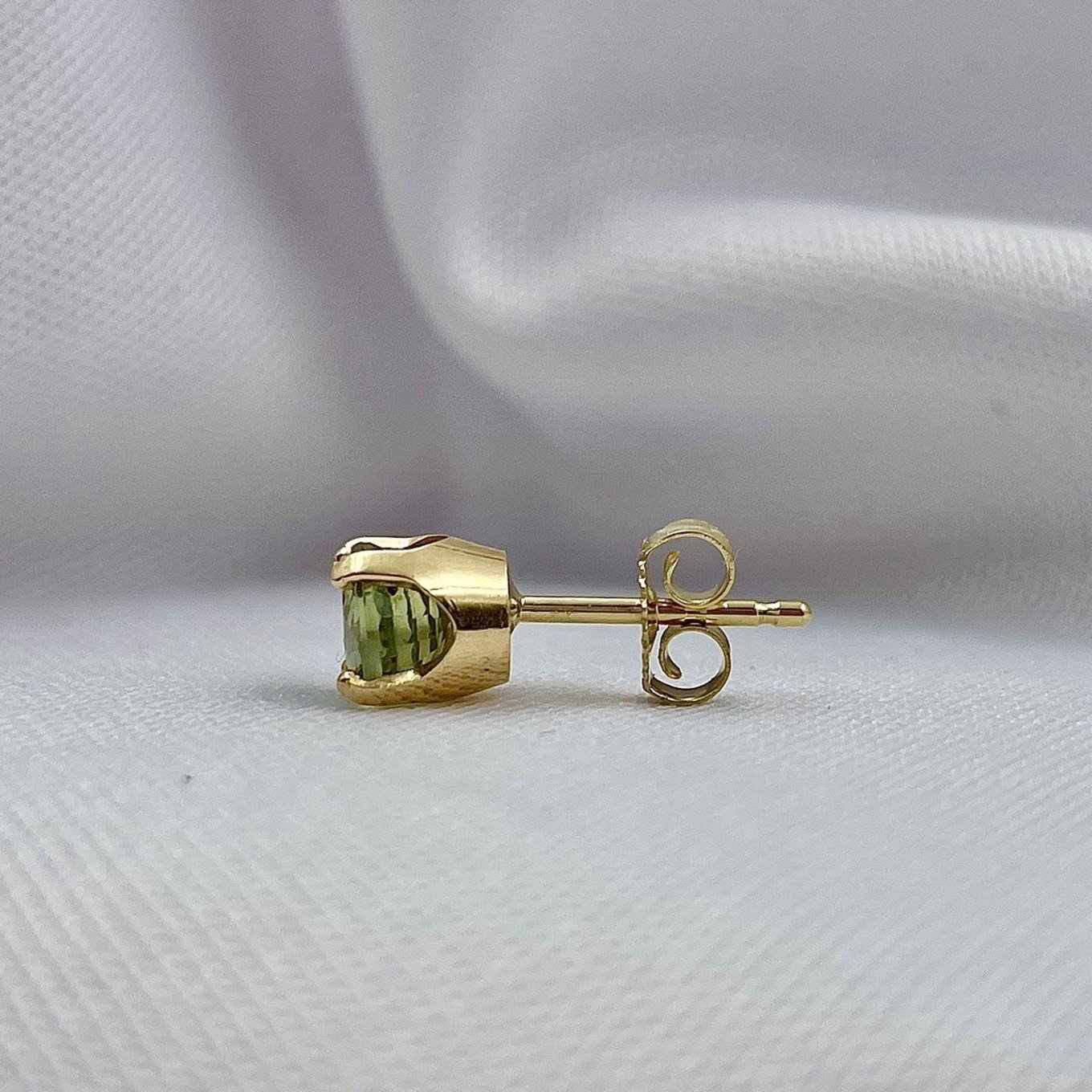 side view white background 1.73ctw Round Cut Green Sapphire Solitaire Stud Earrings 14k Yellow Gold