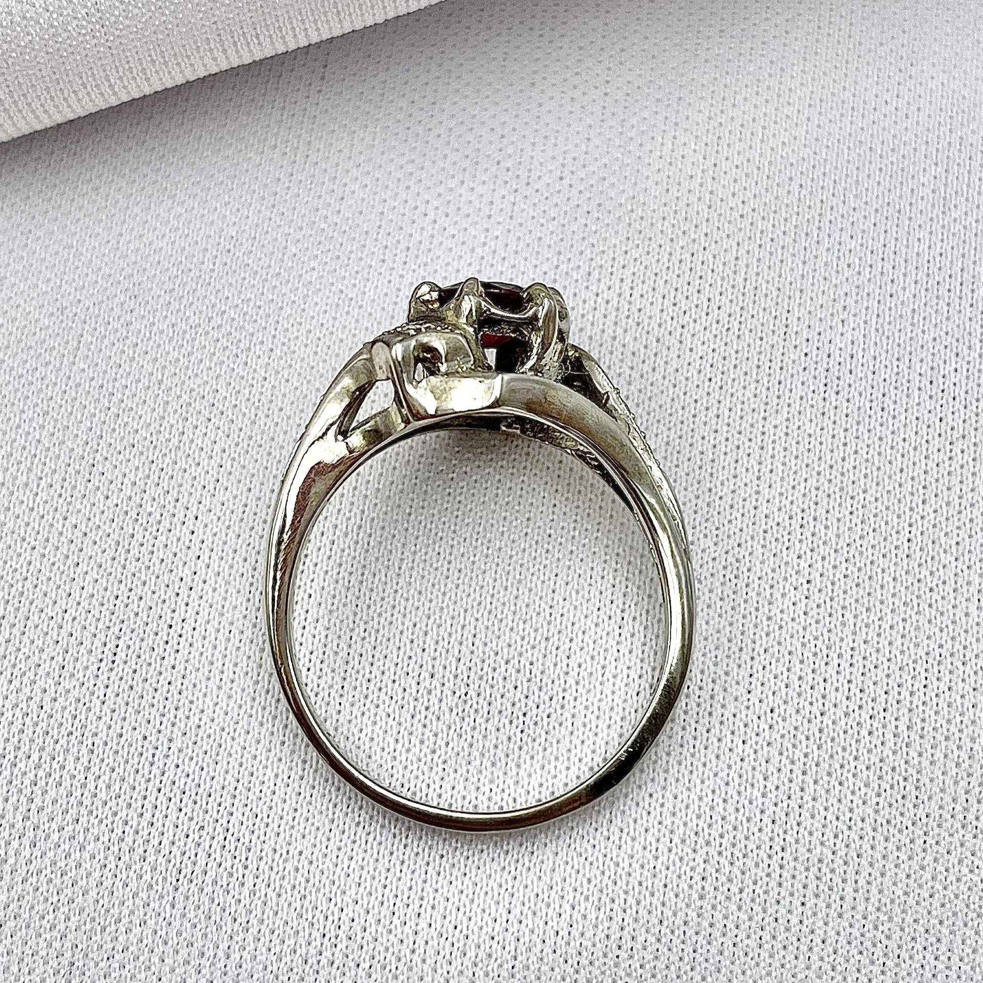 top down gallery view 14k White Gold Estate .66ct Ruby With 1/4ctw Diamond Accents Ladies Ring