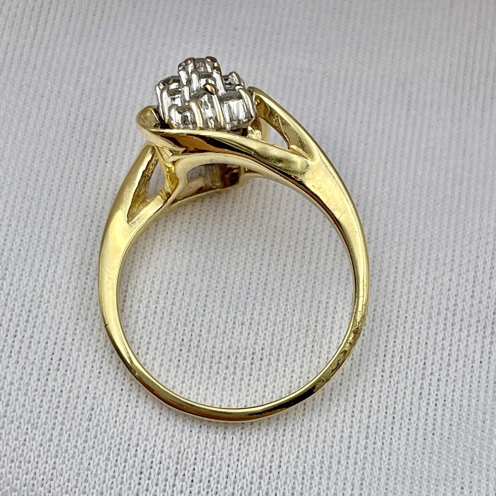top down gallery view 1/2ctw Swirl Cluster Ladies Diamond Ring 14k Yellow Gold
