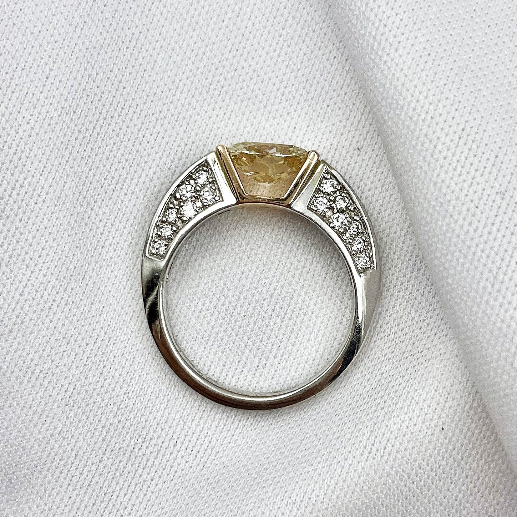 top down gallery view 1.53ct Cushion Cut Diamond Two Tone 14k White And Rose Gold Engagement Ring