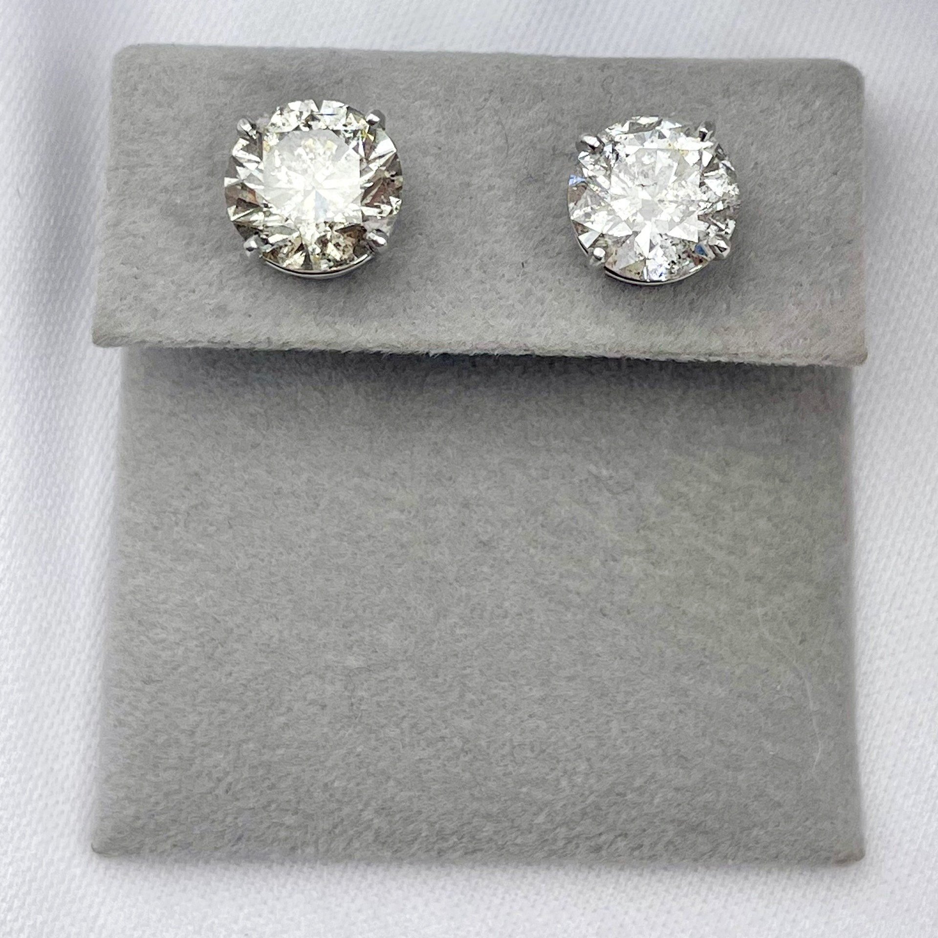 close up white background 5.52ctw Round Natural White Diamond Stud Earrings 14k White Gold