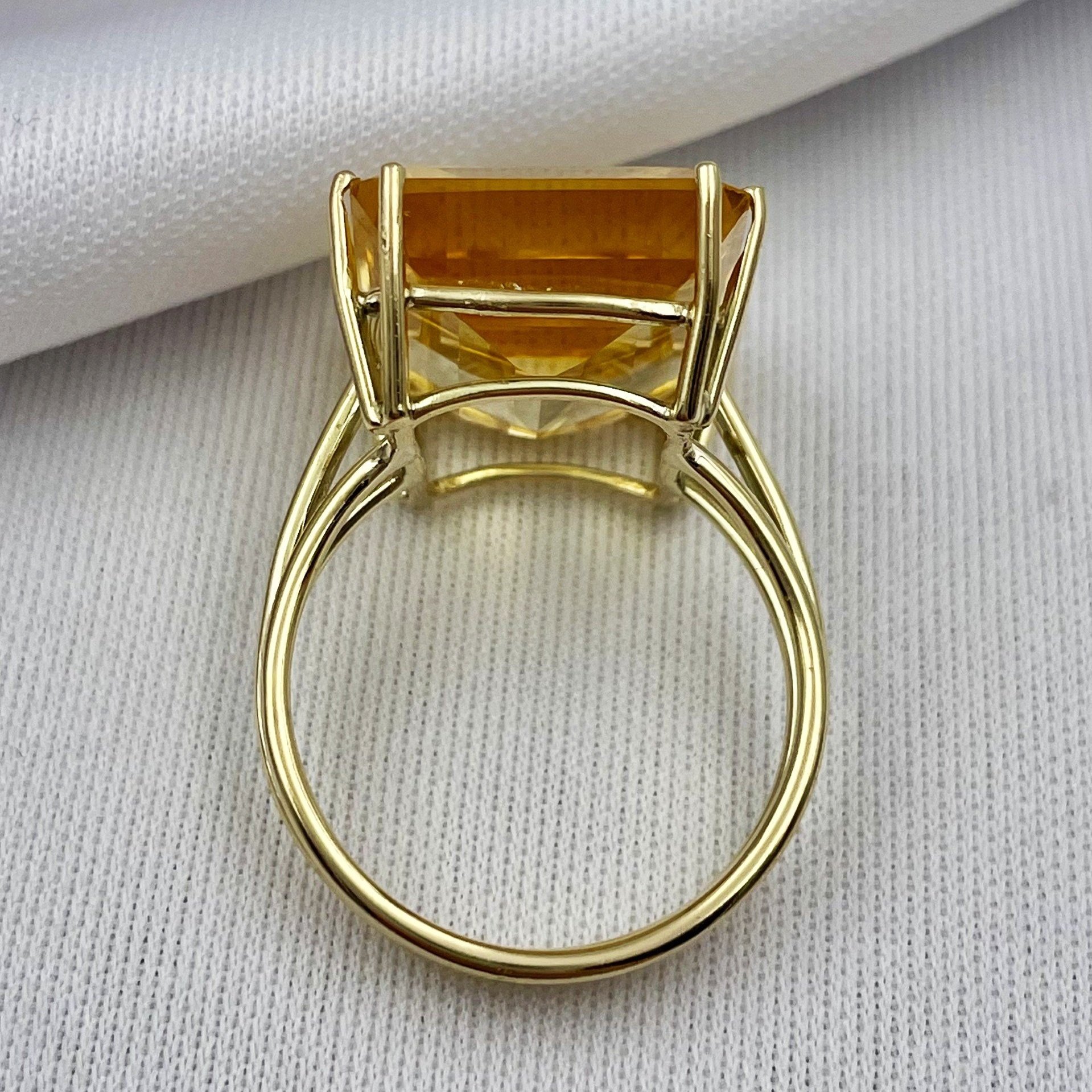 top down gallery view 14k Yellow Gold Emerald Cut Citrine Statement Ring