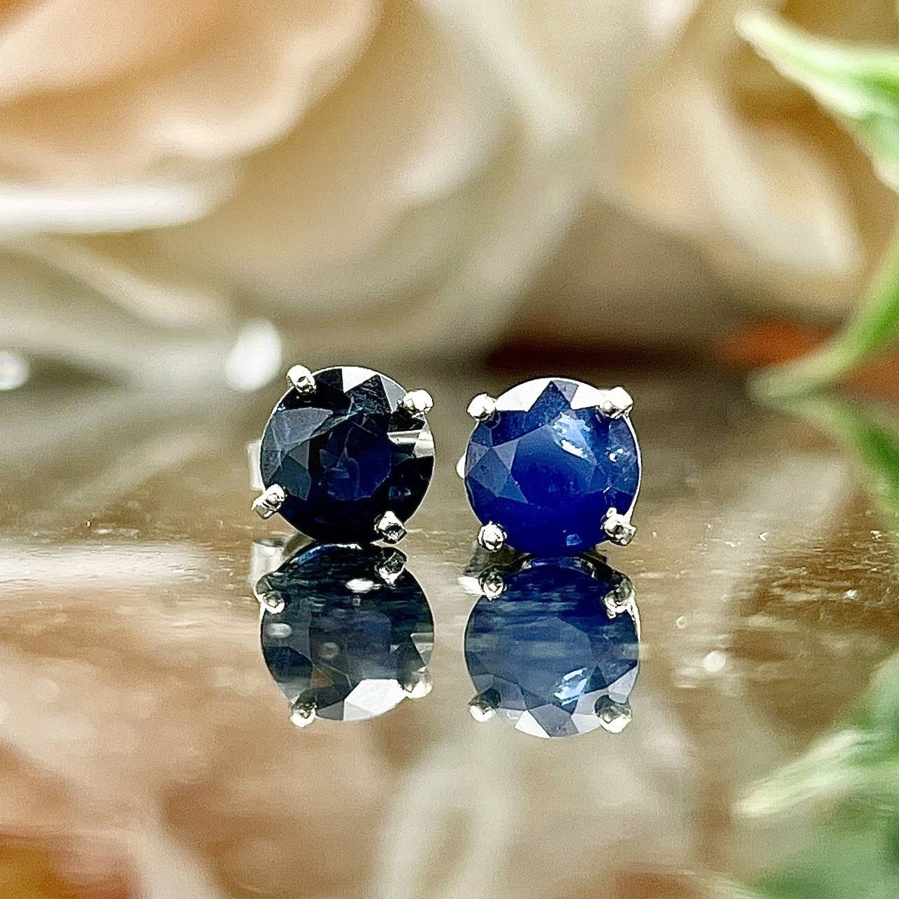 1.89ctw Round Blue Sapphire Earrings 14k White Gold