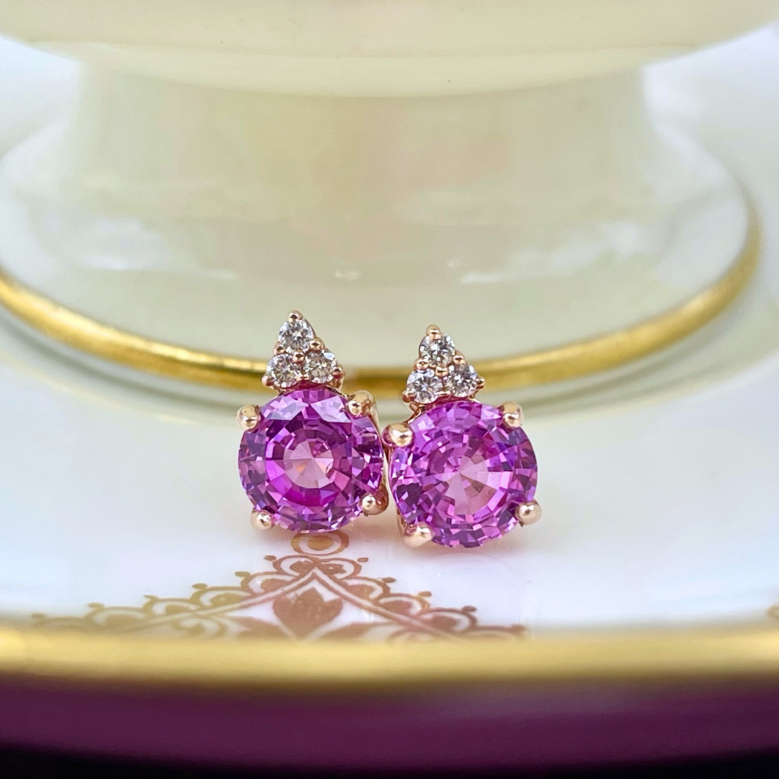 2.27ctw Pink Sapphire With A+ Diamond Accents Stud Earrings 14k Rose Gold