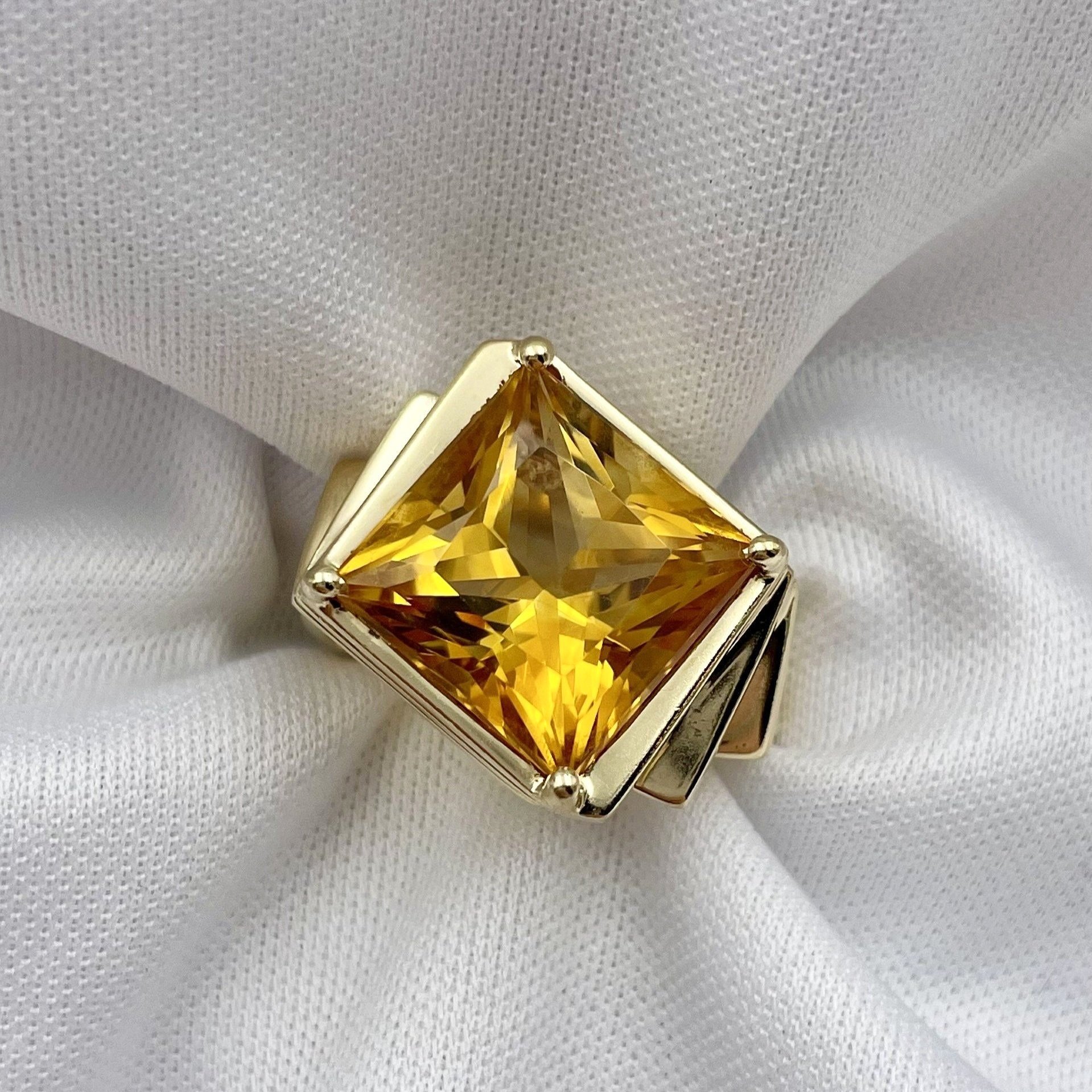 top down white background Unique Citrine Geometric Statement Ring 14k Yellow Gold