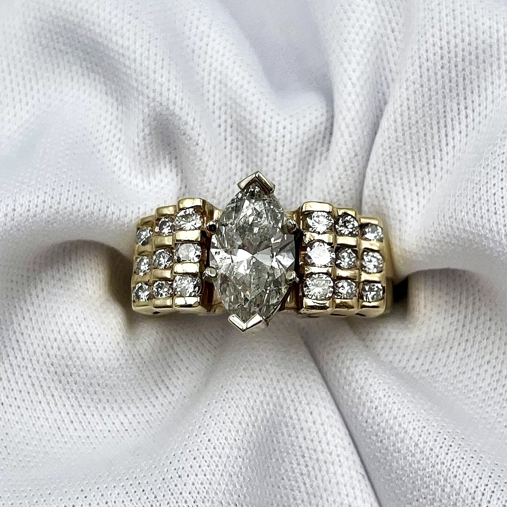 top down front view white background 2.11ctw Marquise Diamond Statement Engagement Ring 14k Yellow Gold