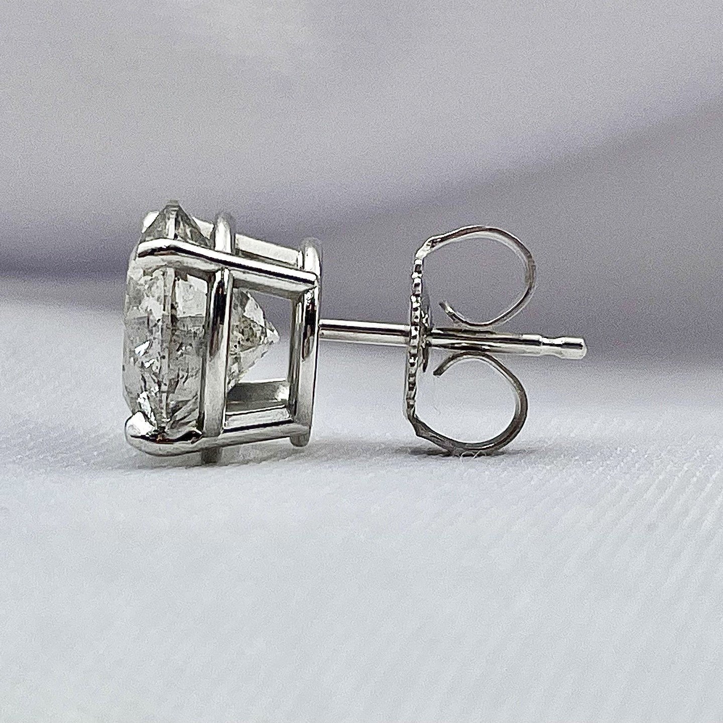 side view white background 5.52ctw Round Natural White Diamond Stud Earrings 14k White Gold
