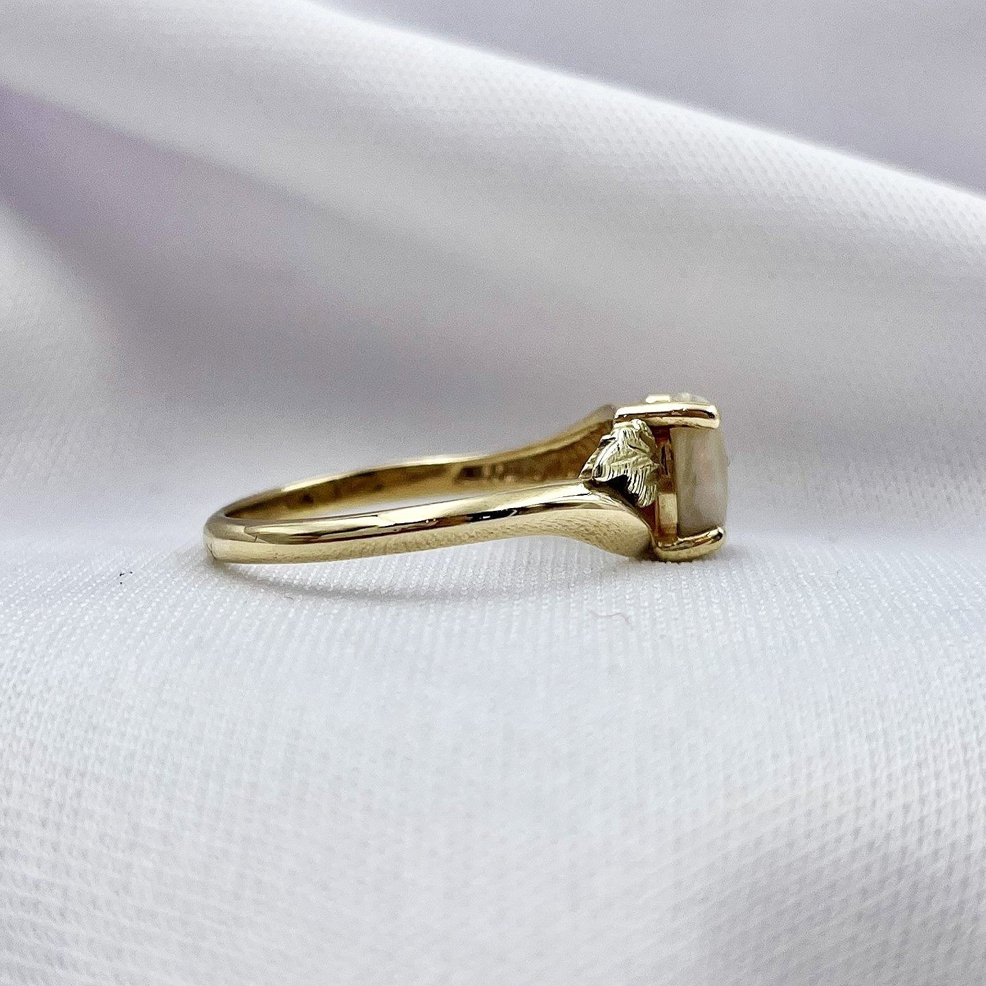side view white background 10k Ladies Black Hills Gold Vintage Inspired Oval Opal Ring