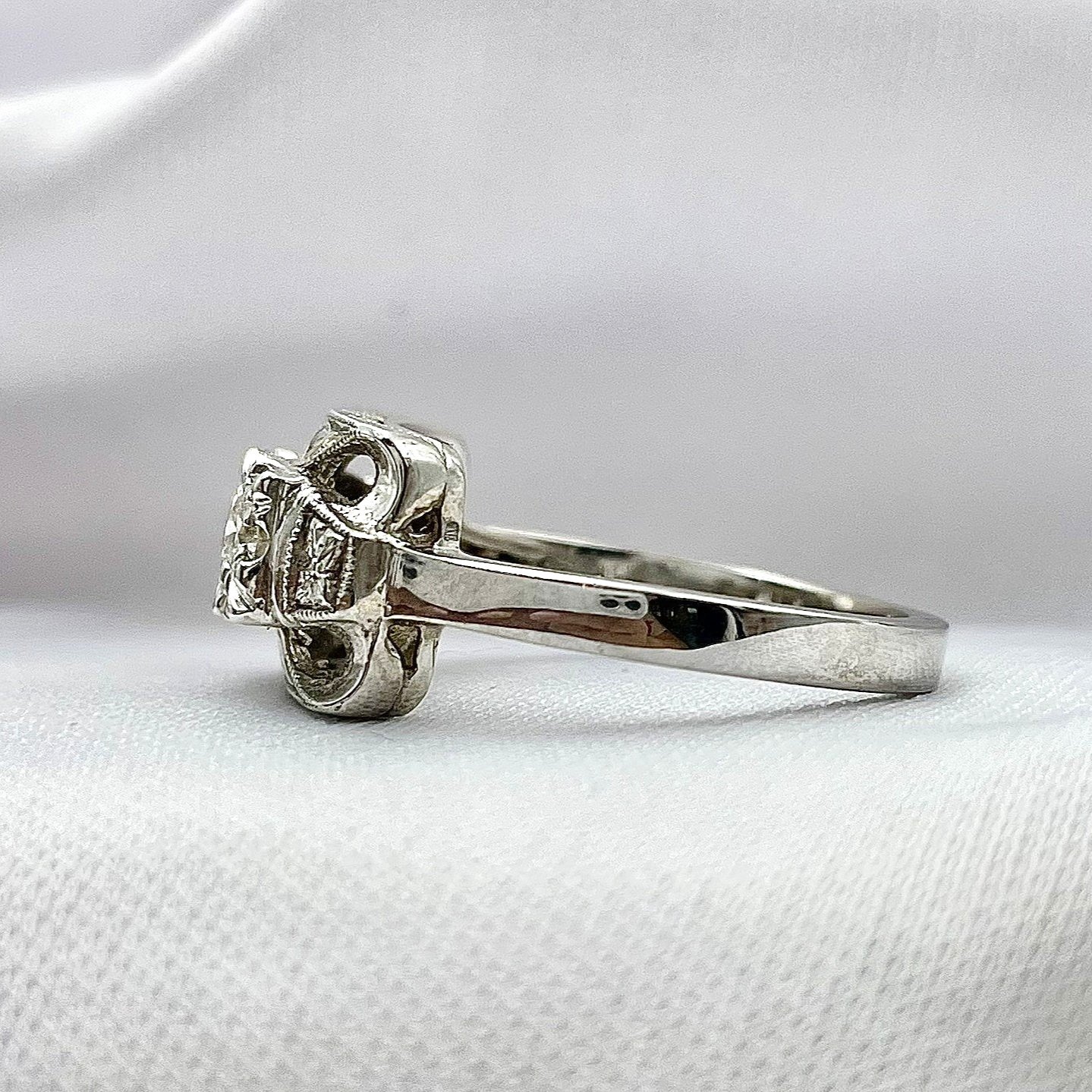 side view white background Vintage 1/2ctw Old European Cut Estate Diamond Two Stone Ring