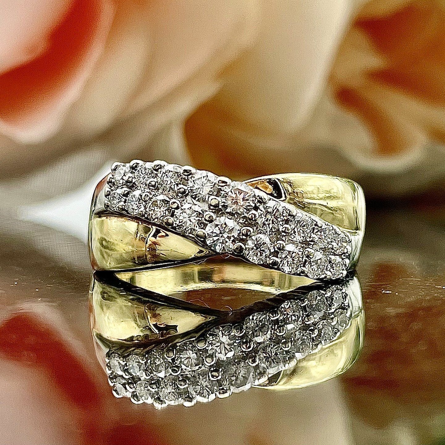 3/4ctw A+ Diamond Cris Cross Band 14k Yellow Gold