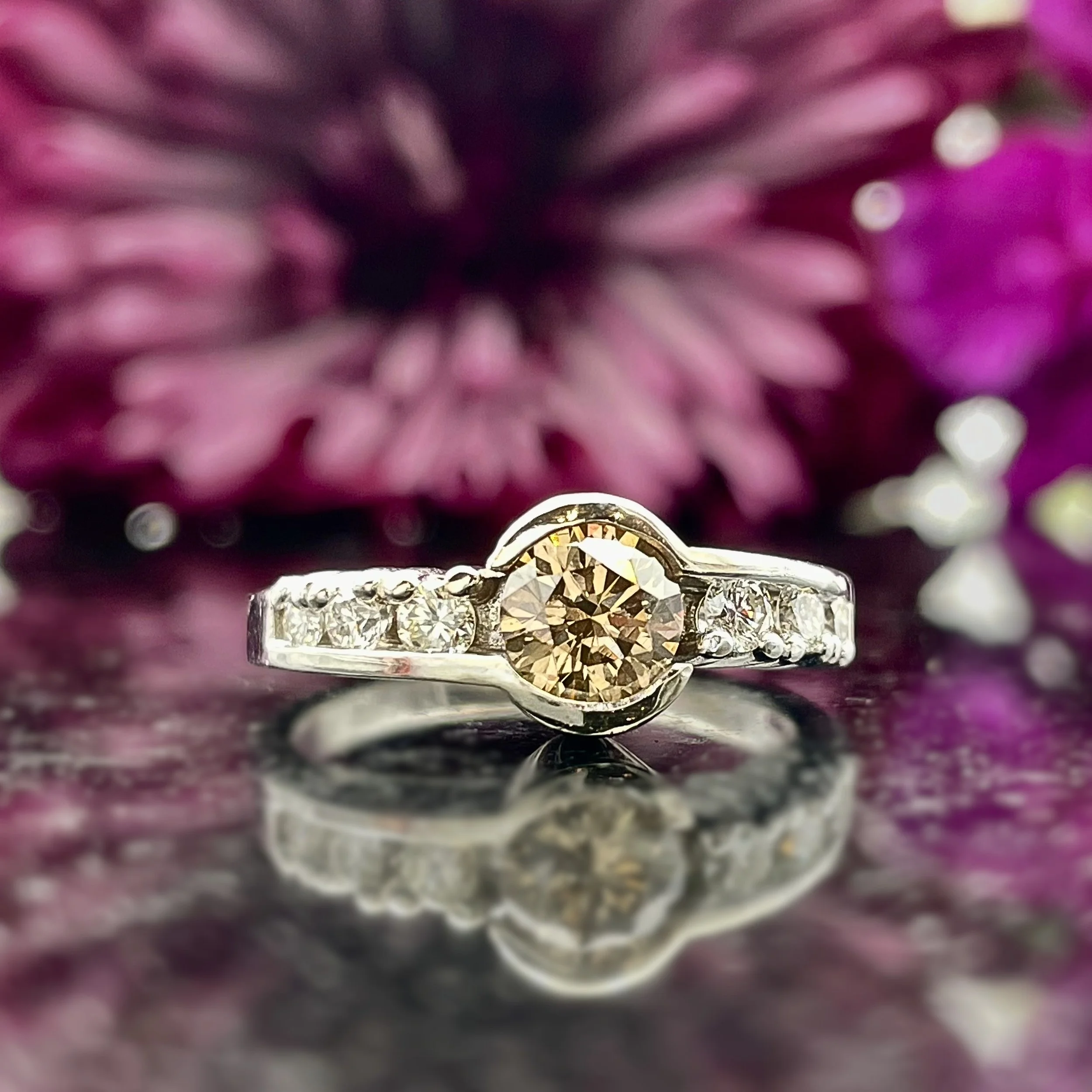14k White Gold .75ct Champagne Diamond Ladies Engagement Right Hand Ring