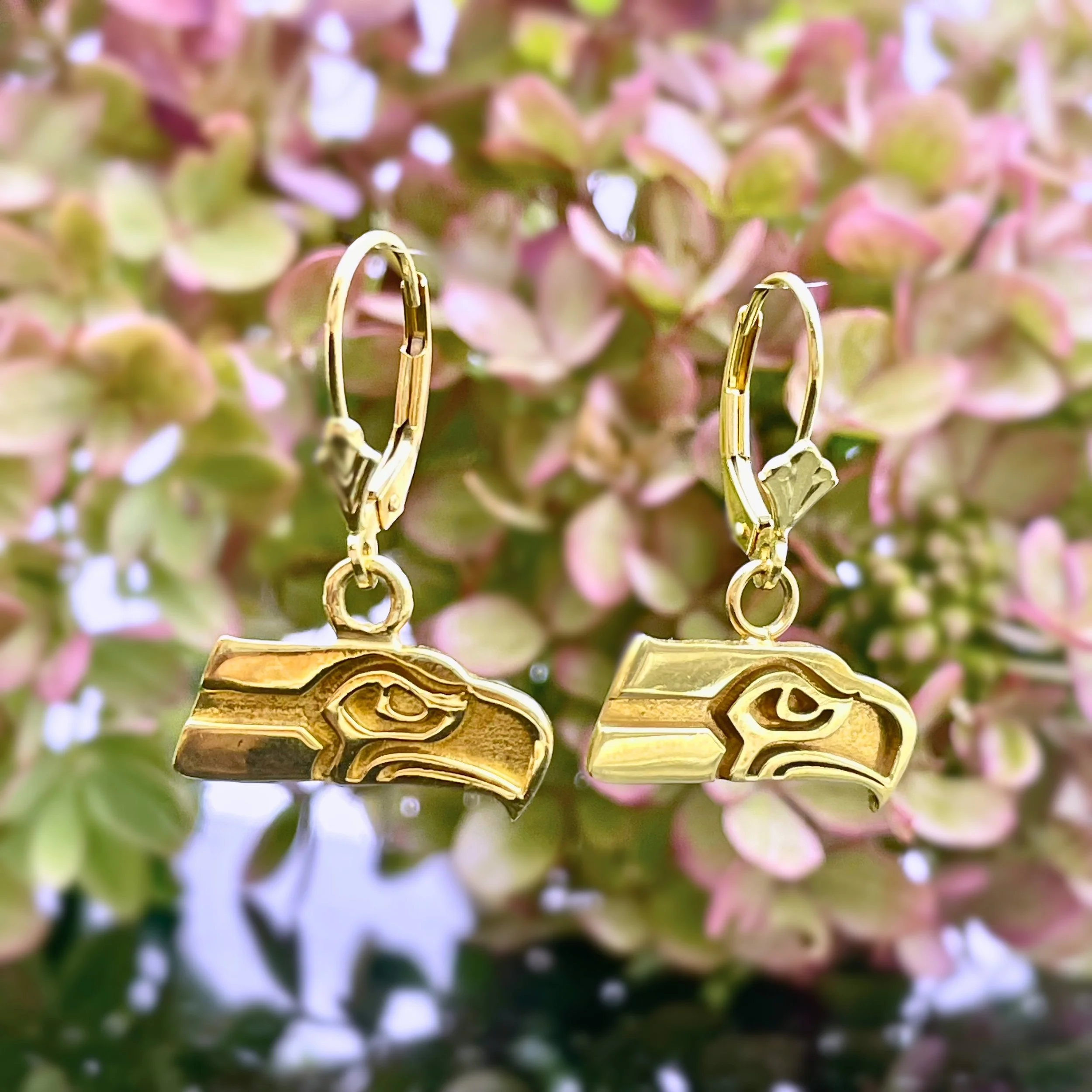 14k Yellow Gold Seahawk Dangle Earrings