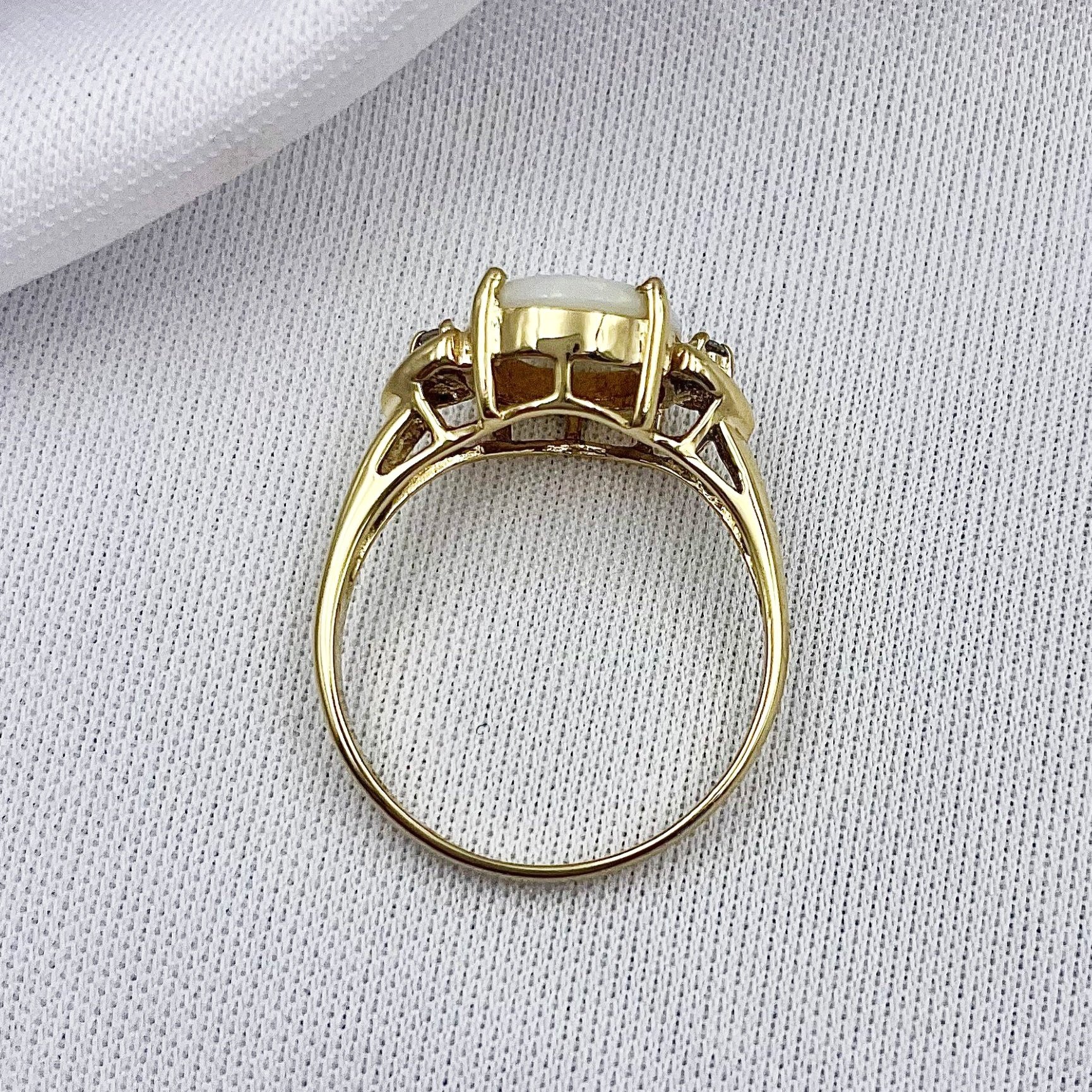 top down gallery view 14k Yellow Gold Oval Opal With Diamond Accent Ladies Ring