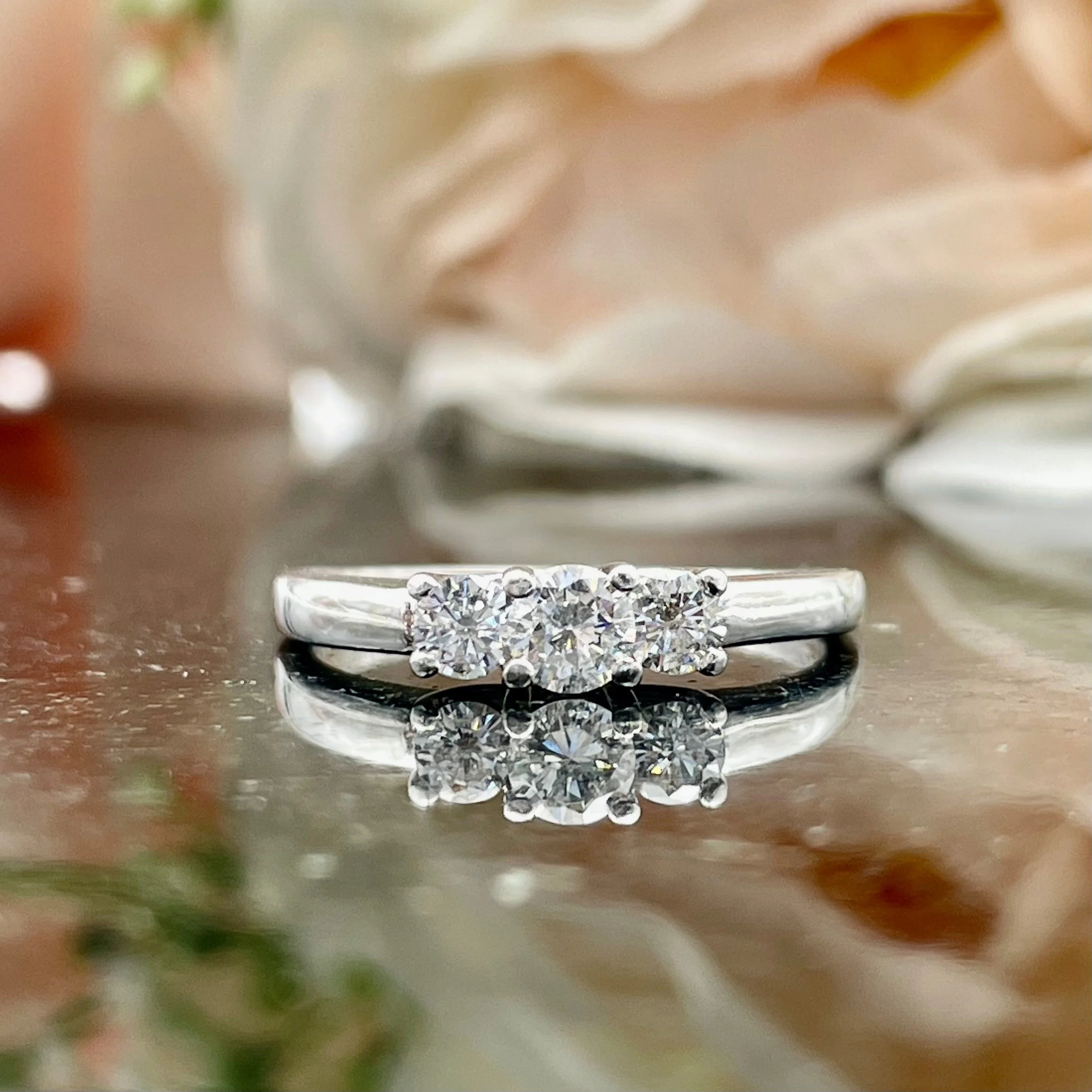 1/2ctw Diamond Three Stone Style 14k White Gold and Platinum Ladies Engagement Anniversary Ring