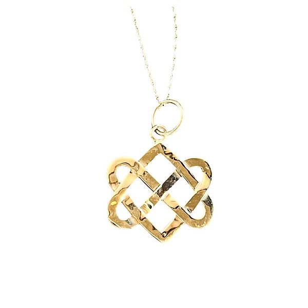 Celtic Never Ending Hearts Charm Pendant Necklace 14K yellow gold