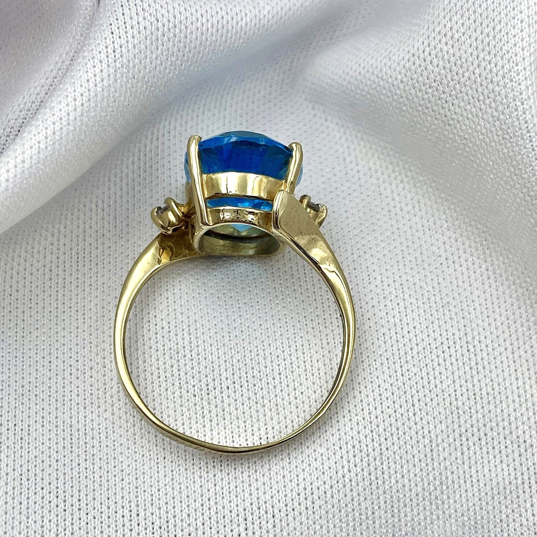 top down gallery view 14k Yellow Gold Bypass Topaz And Diamond Ladies Statement Ring
