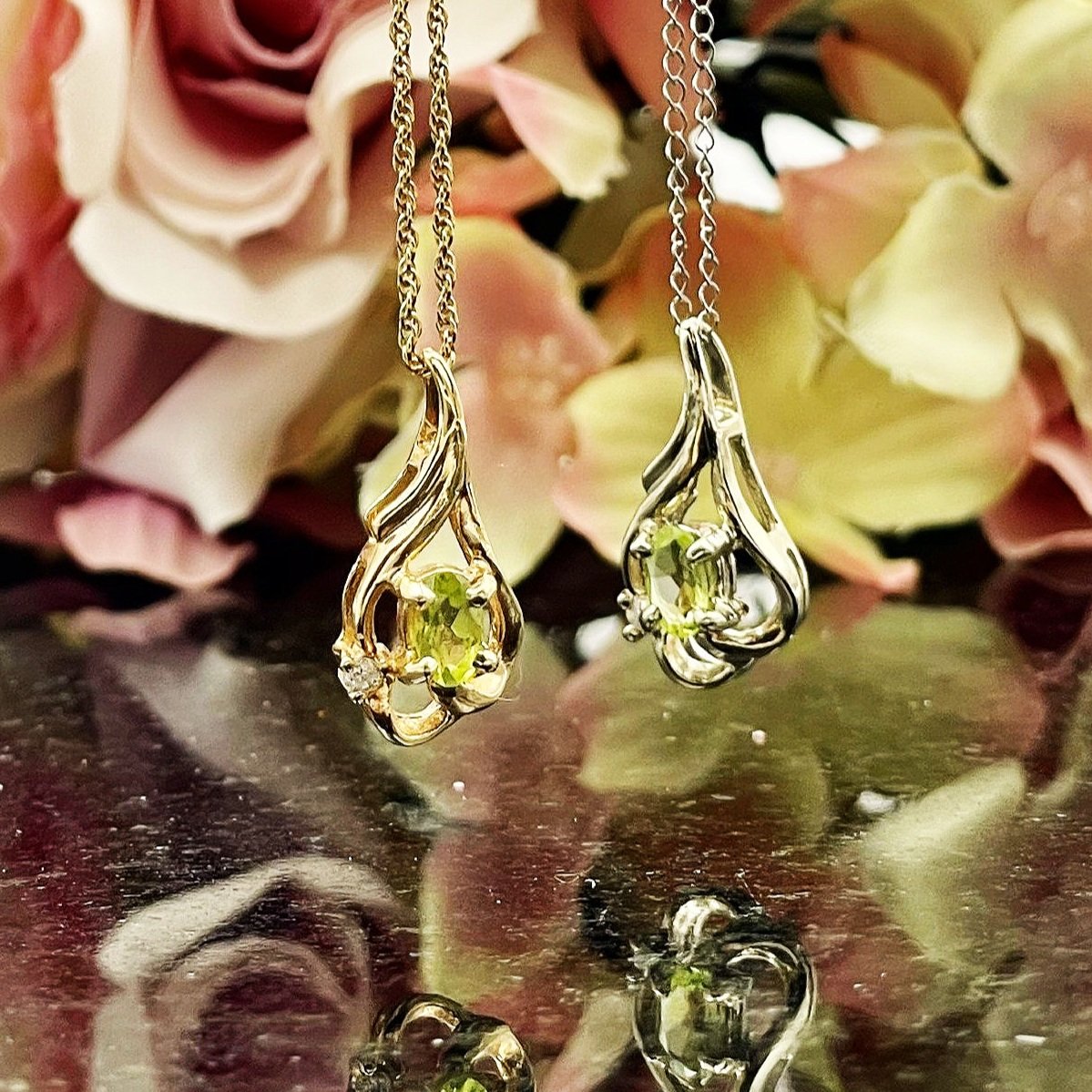 Oval Peridot With Diamond Accent Filigree Pendant 14k Yellow Or White Gold