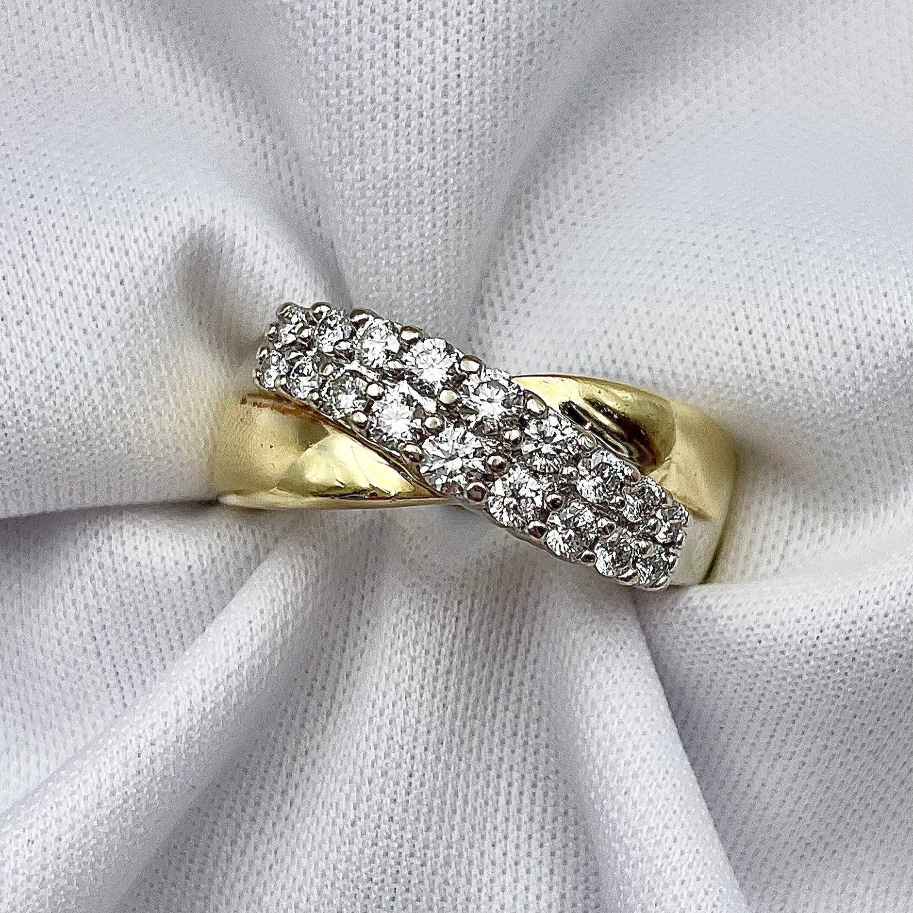 top down white background 3/4ctw A+ Diamond Criss Cross Band 14k Yellow Gold