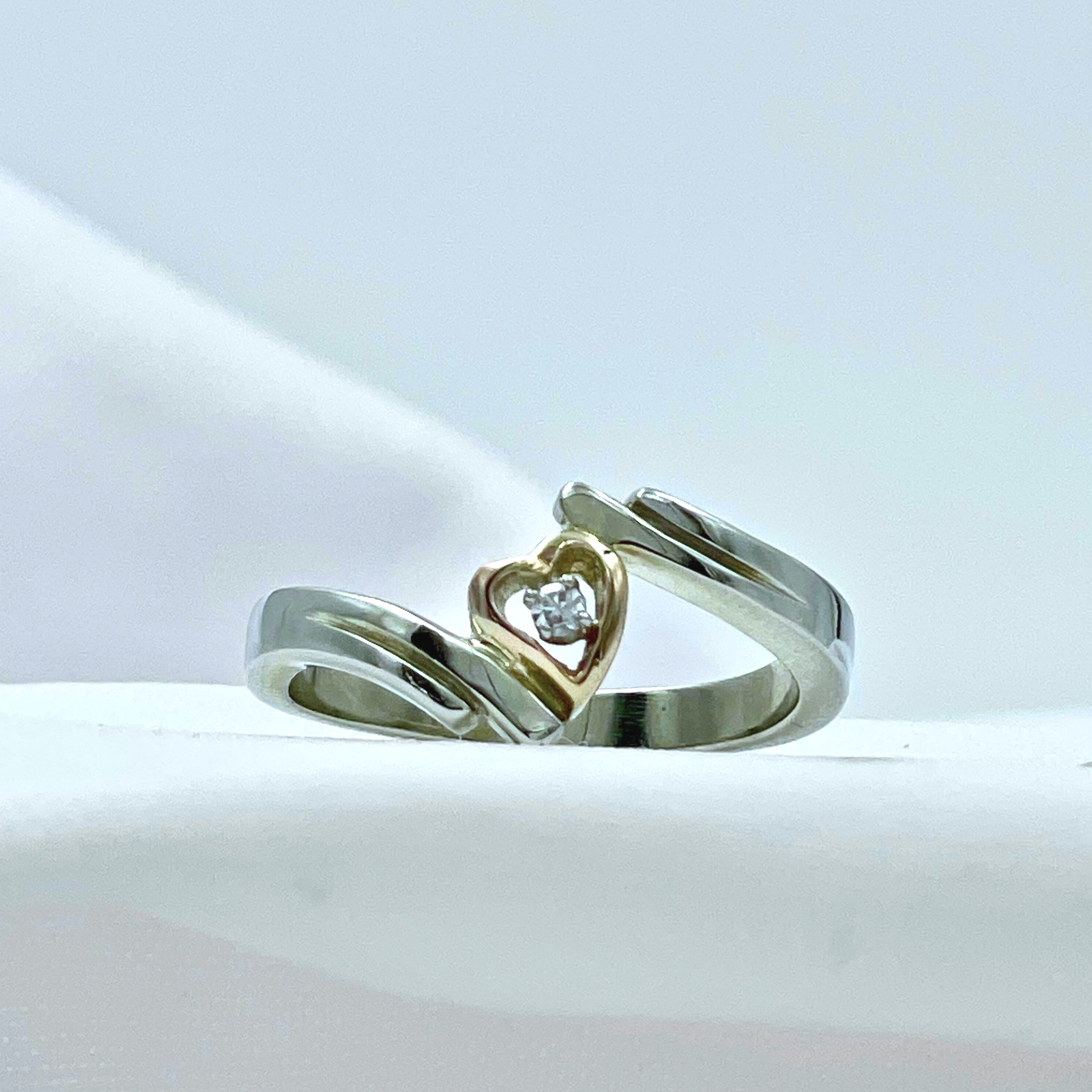 14K Rose & White Gold Diamond Heart Promise Ring close up front view