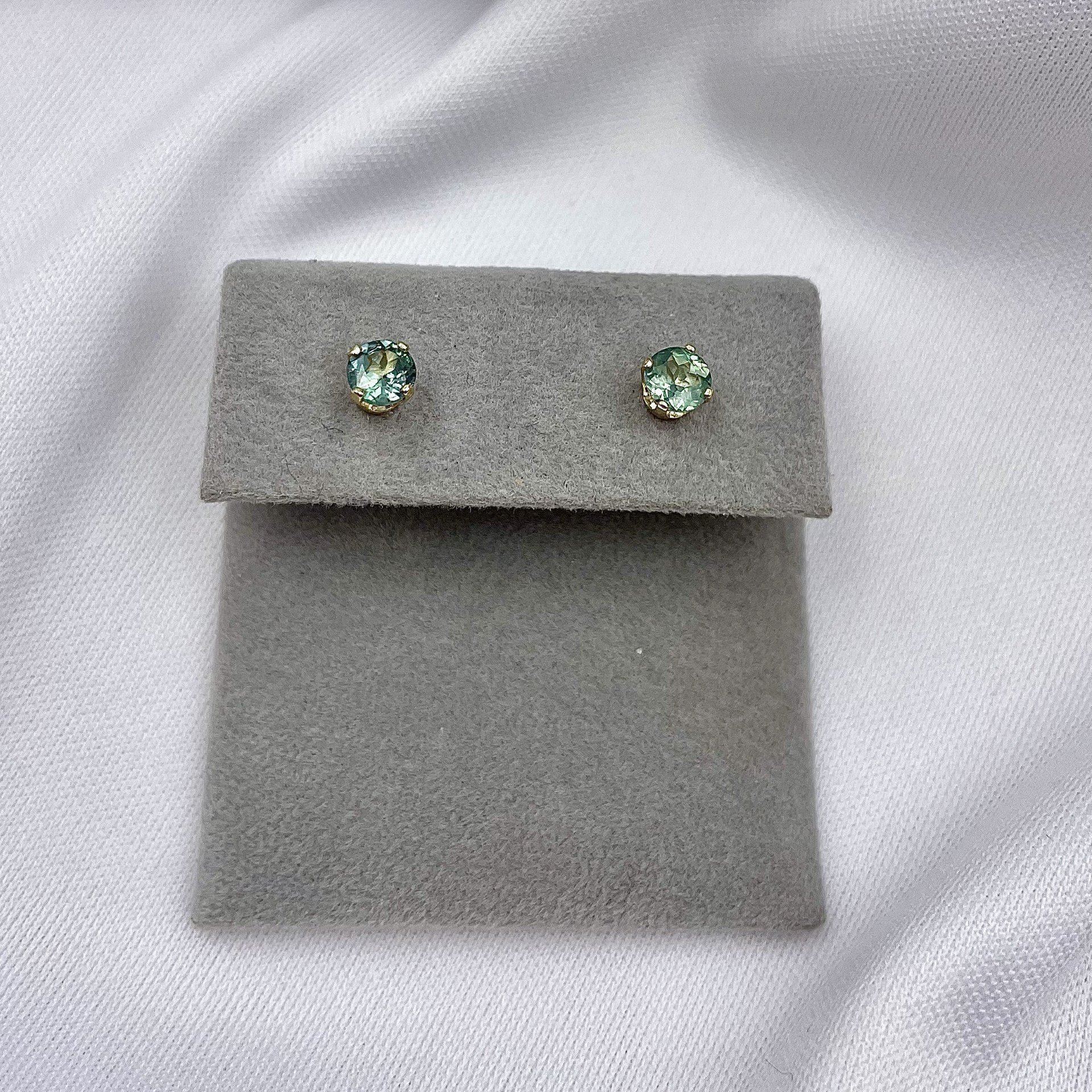 top down view white background .76ctw Round Alexandrite Studs 14k Yellow Gold